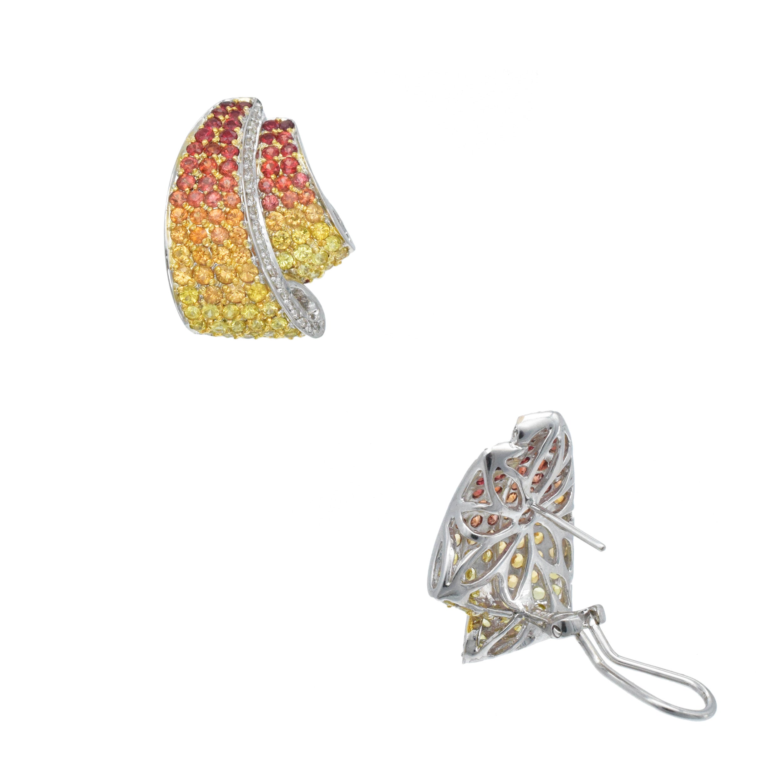 Intricate Ombre Sapphire Earrings With Diamond Accents In 18k White And Yellow Gold