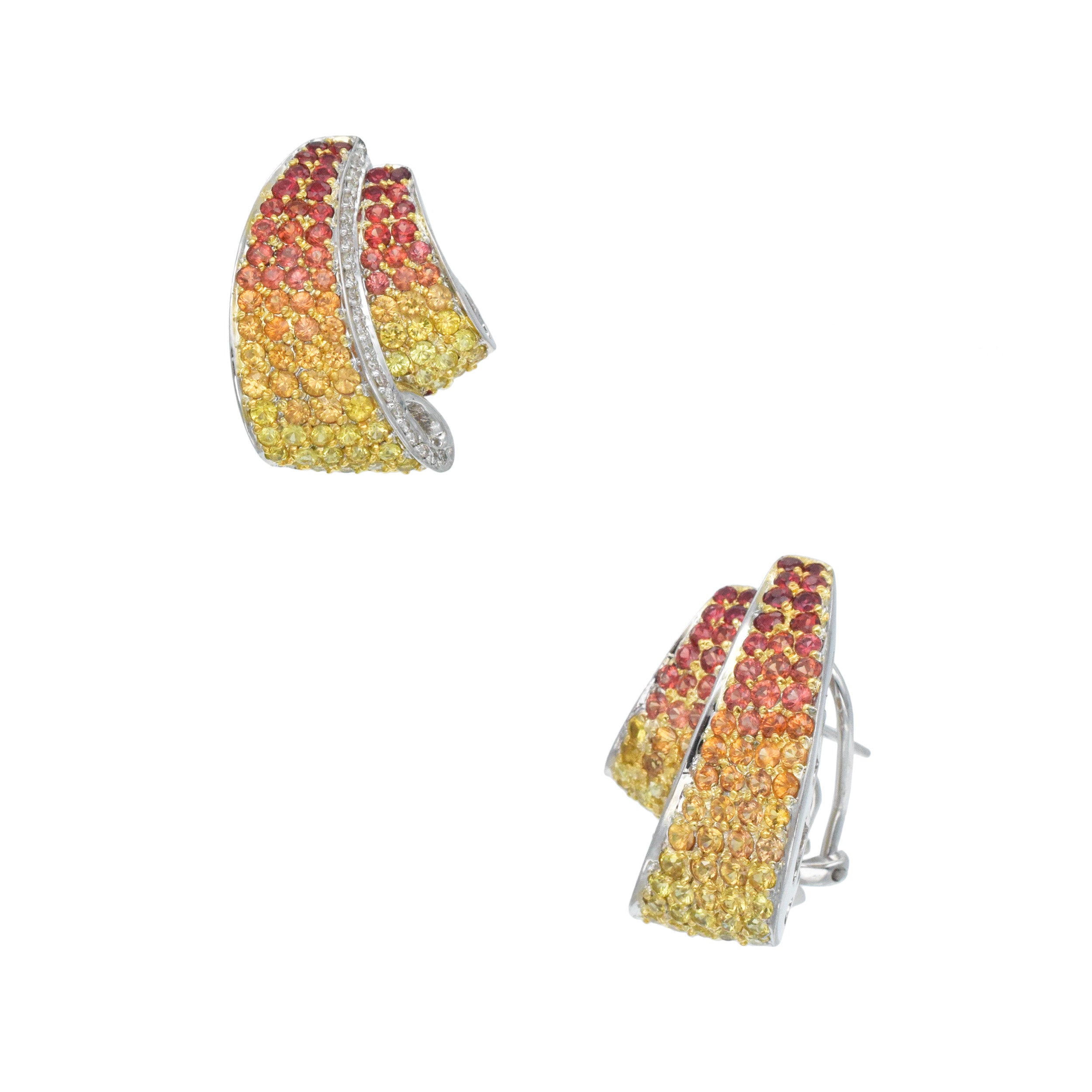 Intricate Ombre Sapphire Earrings With Diamond Accents In 18k White And Yellow Gold