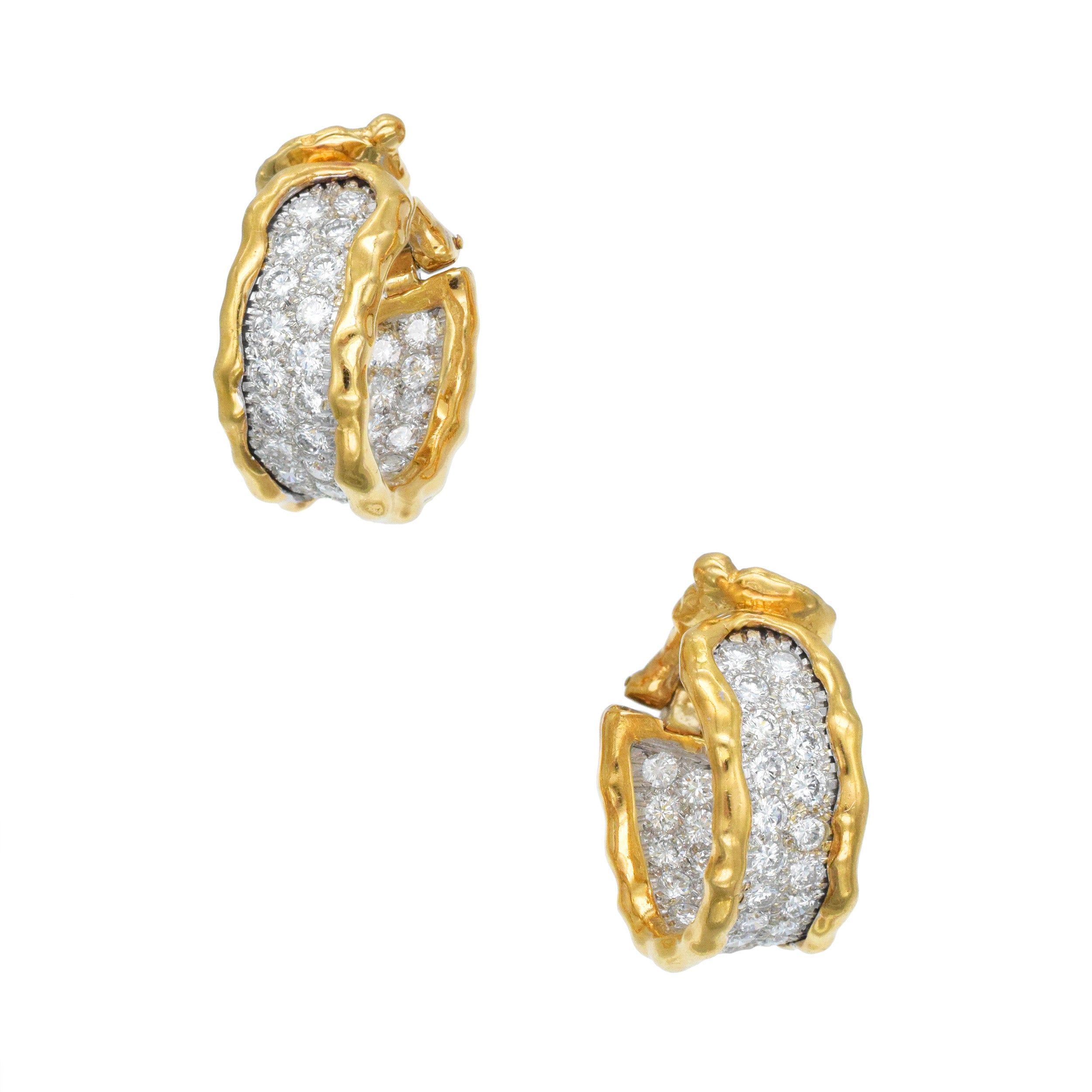 Van Cleef & Arpels Diamond Pave Inside-Out Hoop Eaclip Earrings In 18k  White And Yellow Gold