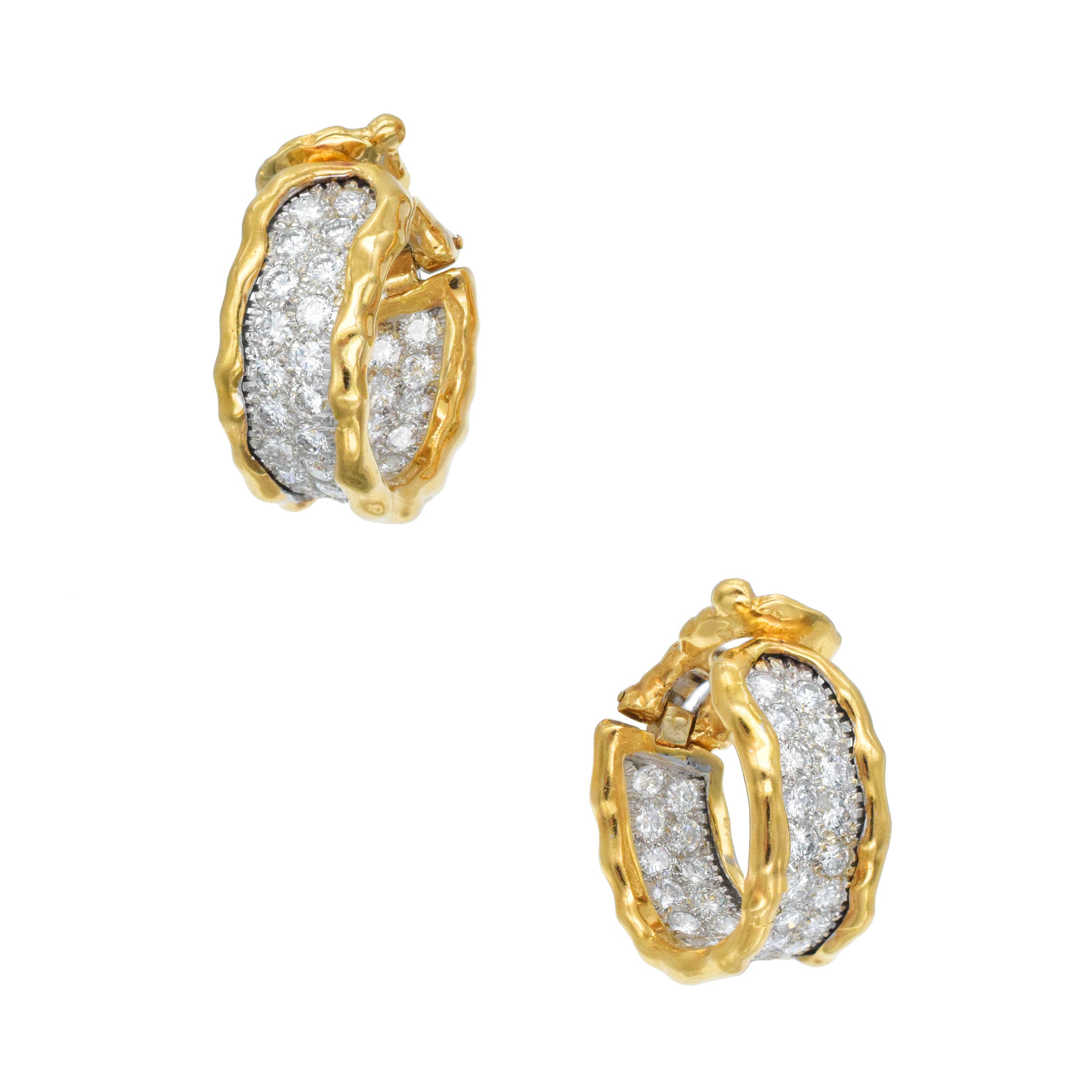 Van Cleef & Arpels Diamond Pave Inside-Out Hoop Eaclip Earrings In 18k  White And Yellow Gold