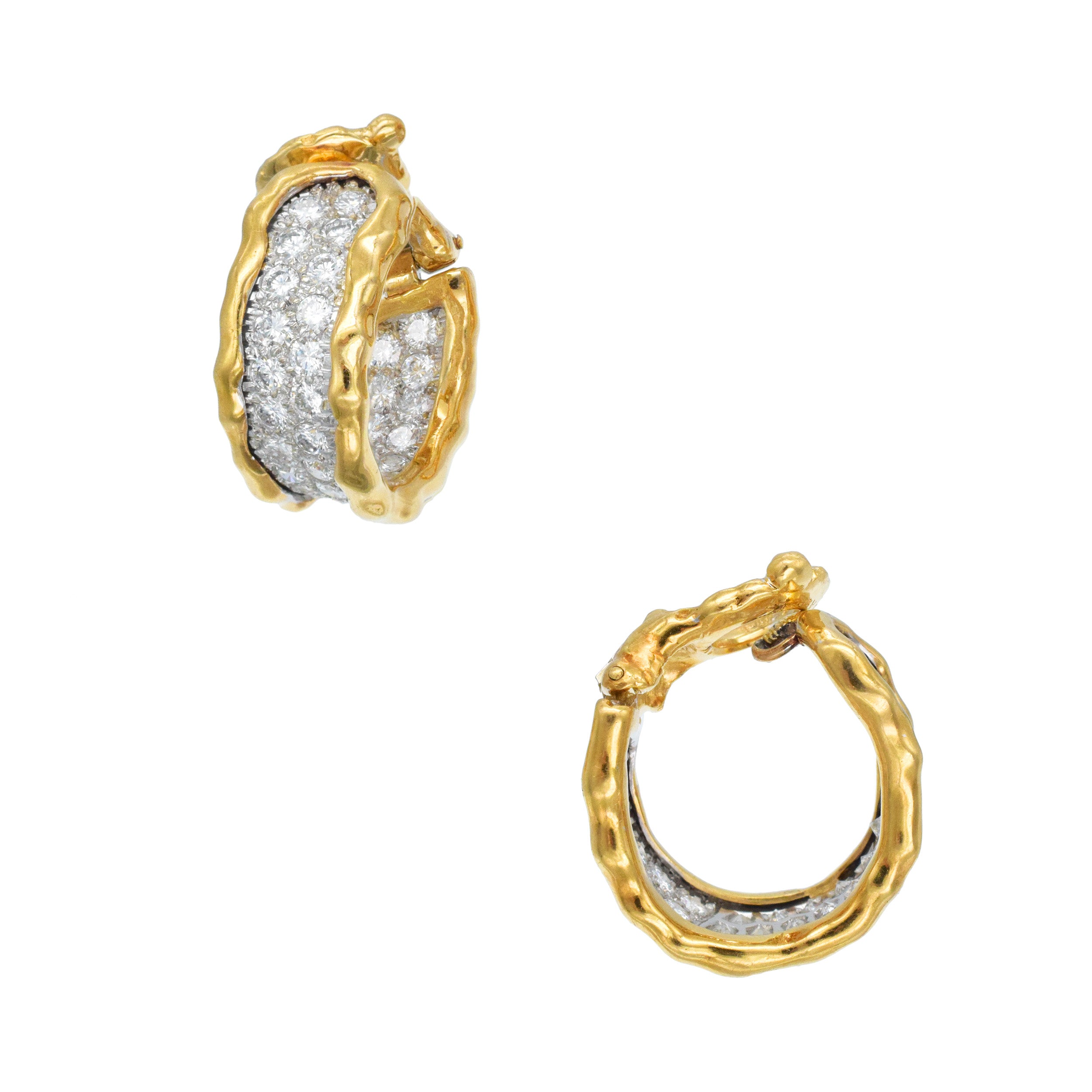 Van Cleef & Arpels Diamond Pave Inside-Out Hoop Eaclip Earrings In 18k  White And Yellow Gold