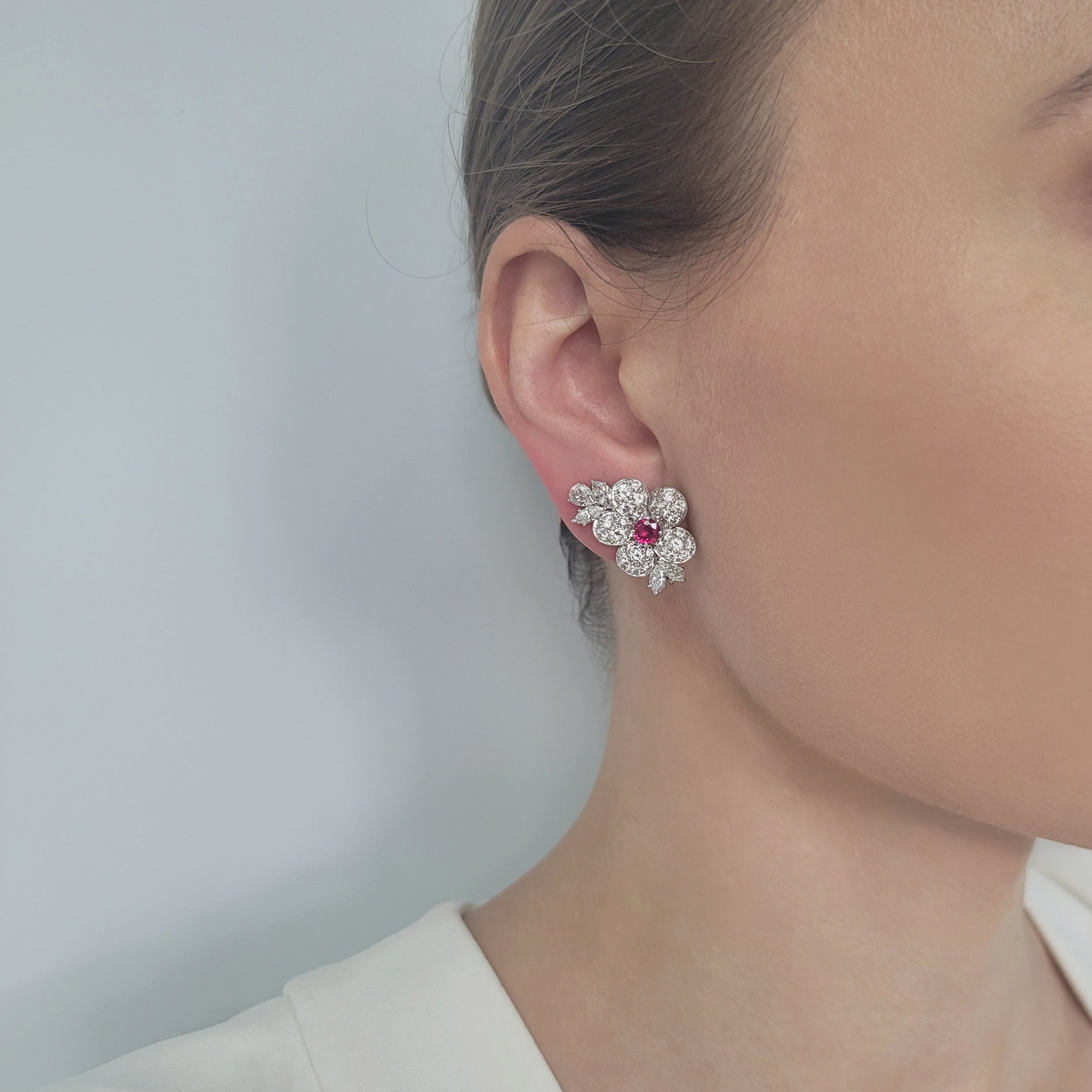 Van Cleef & Arpels Diamond And Invisibly Set Ruby 'Fleurettes' Convertible Day And Night Earrings