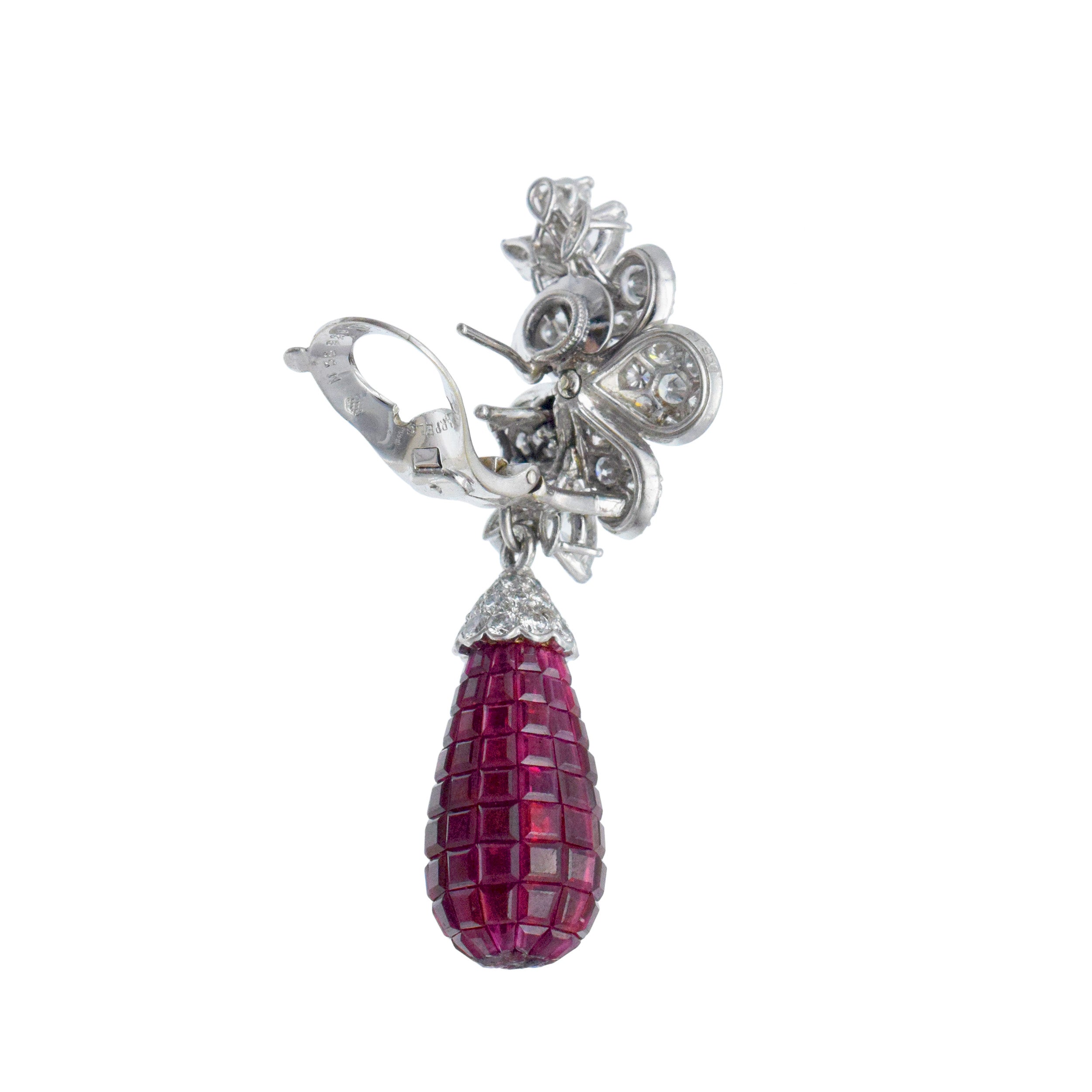 Van Cleef & Arpels Diamond And Invisibly Set Ruby 'Fleurettes' Convertible Day And Night Earrings