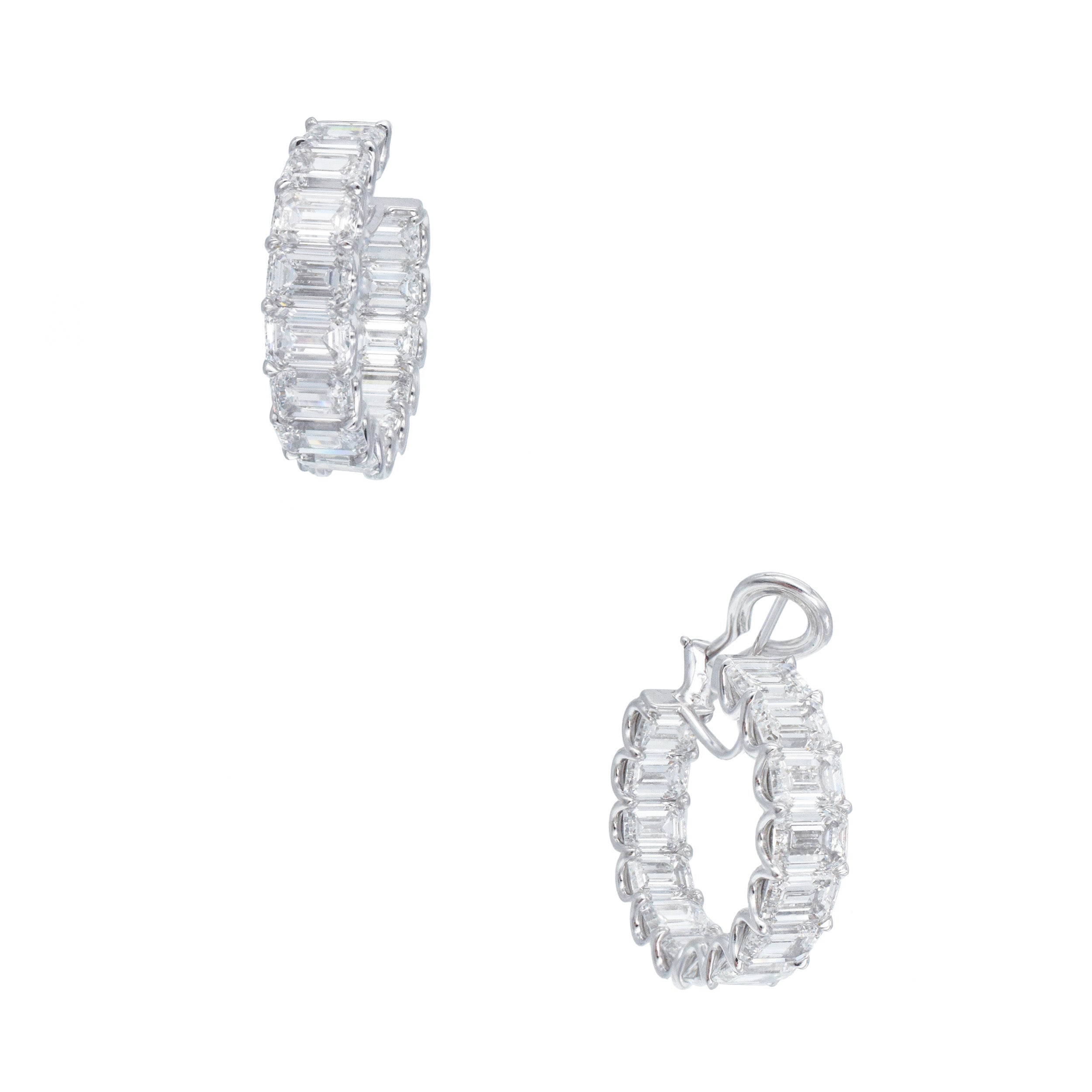 GIA 17.51ct Emerald Cut Diamond Inside Out Hoop Earrings In 18k White Gold