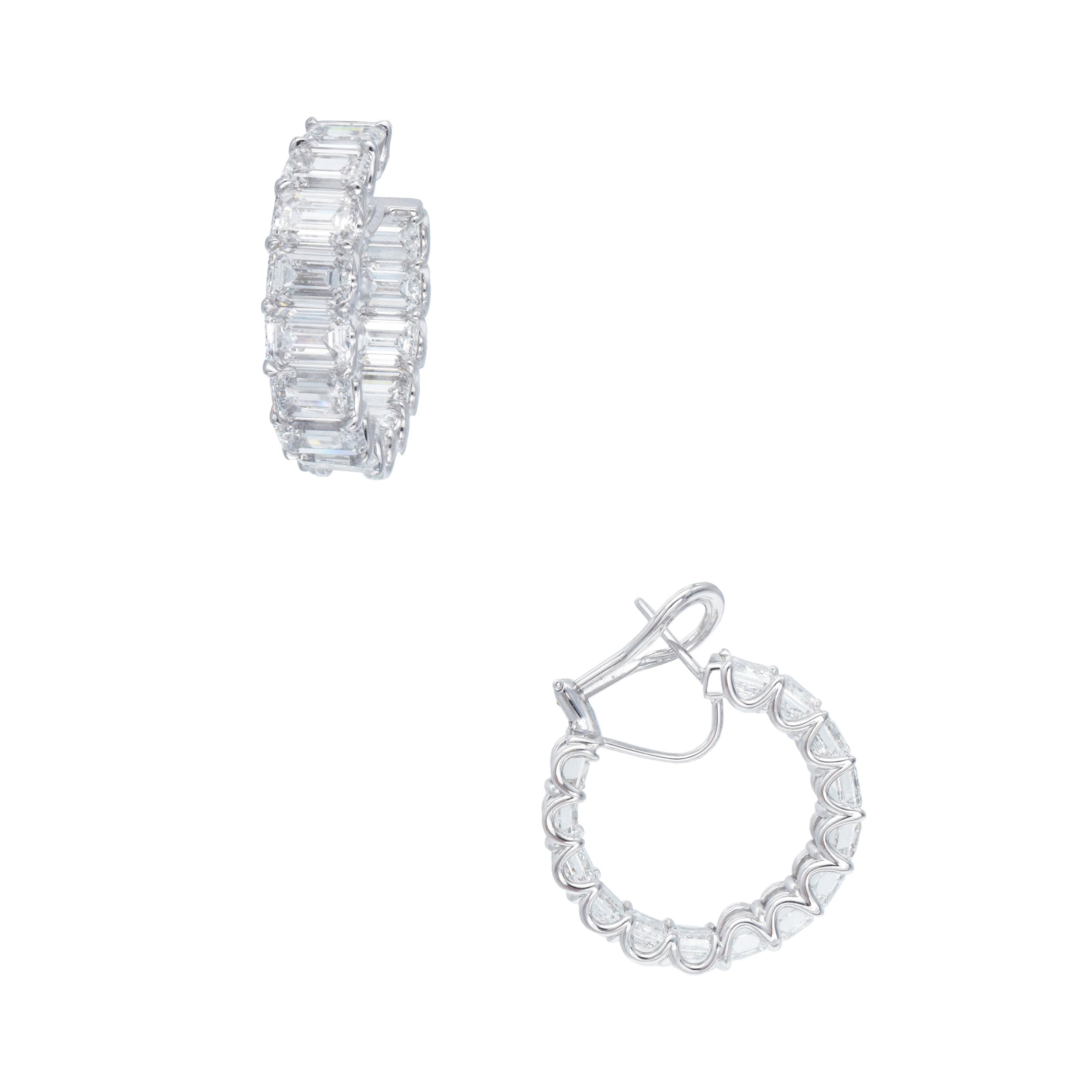GIA 17.51ct Emerald Cut Diamond Inside Out Hoop Earrings In 18k White Gold