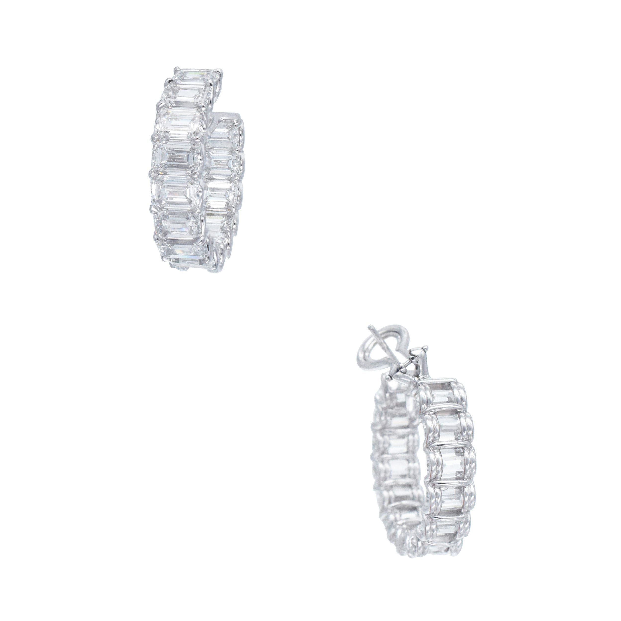 GIA 17.51ct Emerald Cut Diamond Inside Out Hoop Earrings In 18k White Gold