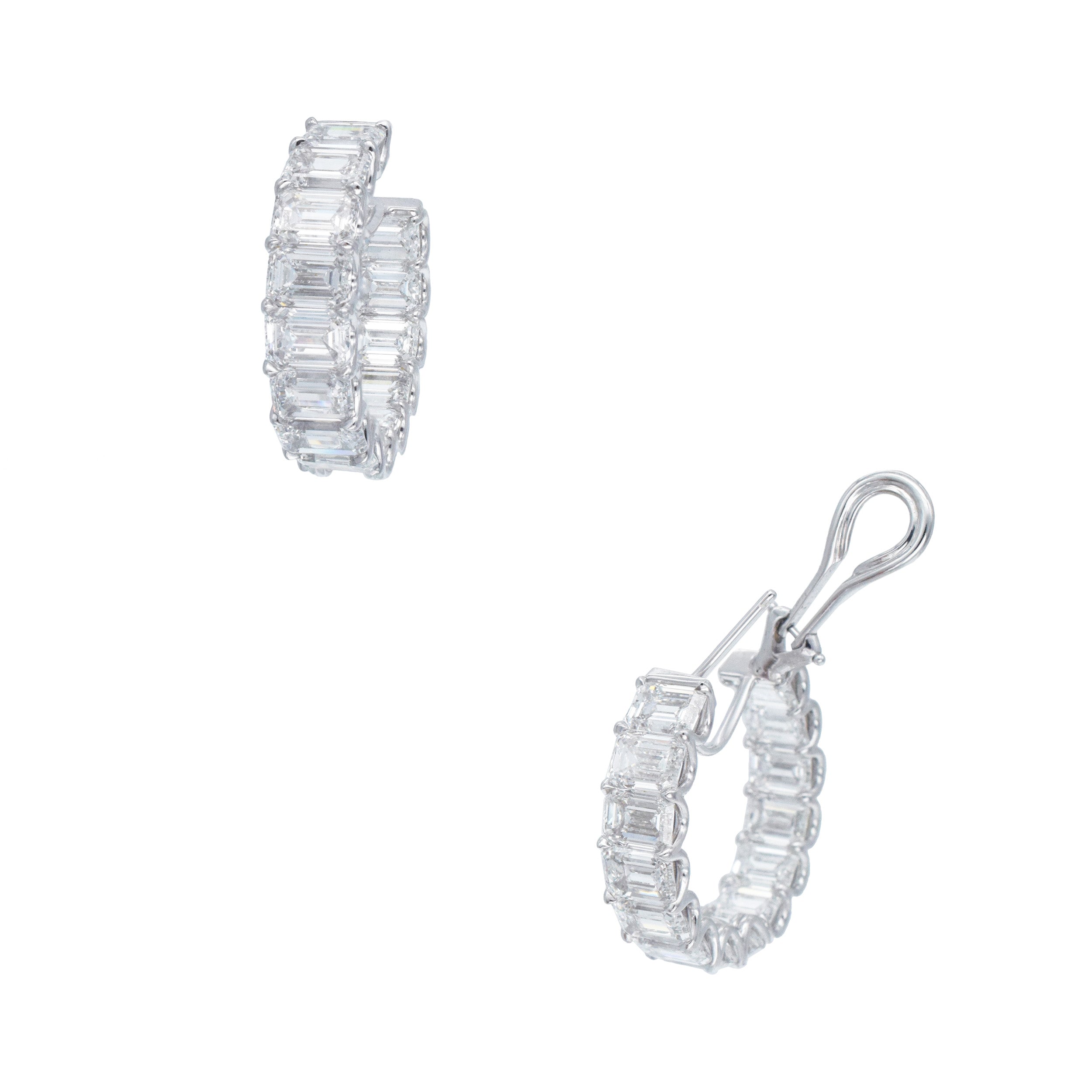 GIA 17.51ct Emerald Cut Diamond Inside Out Hoop Earrings In 18k White Gold