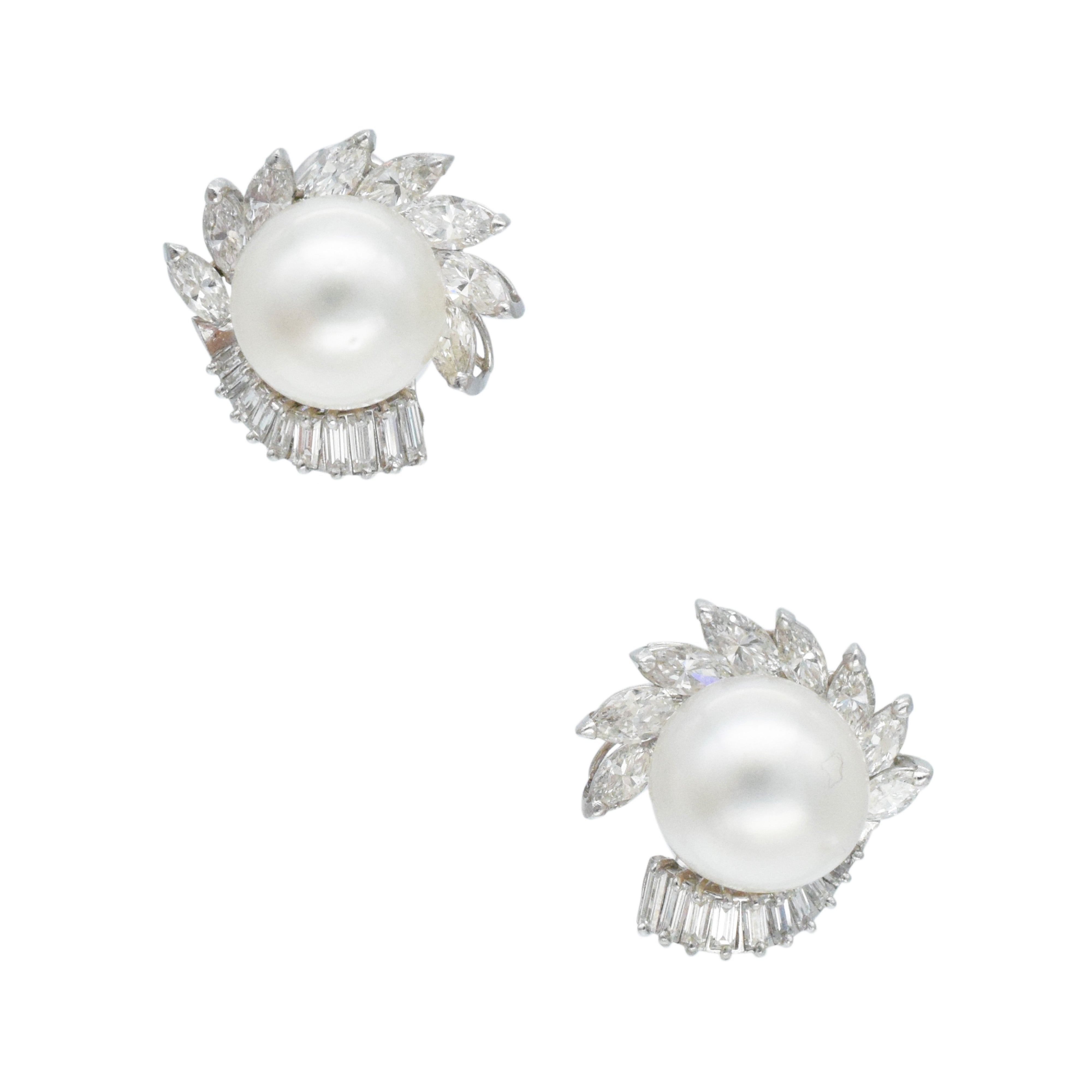 Boucheron Pearl And Diamond Clip On Stud Earrings In 18k White Gold And Platinum