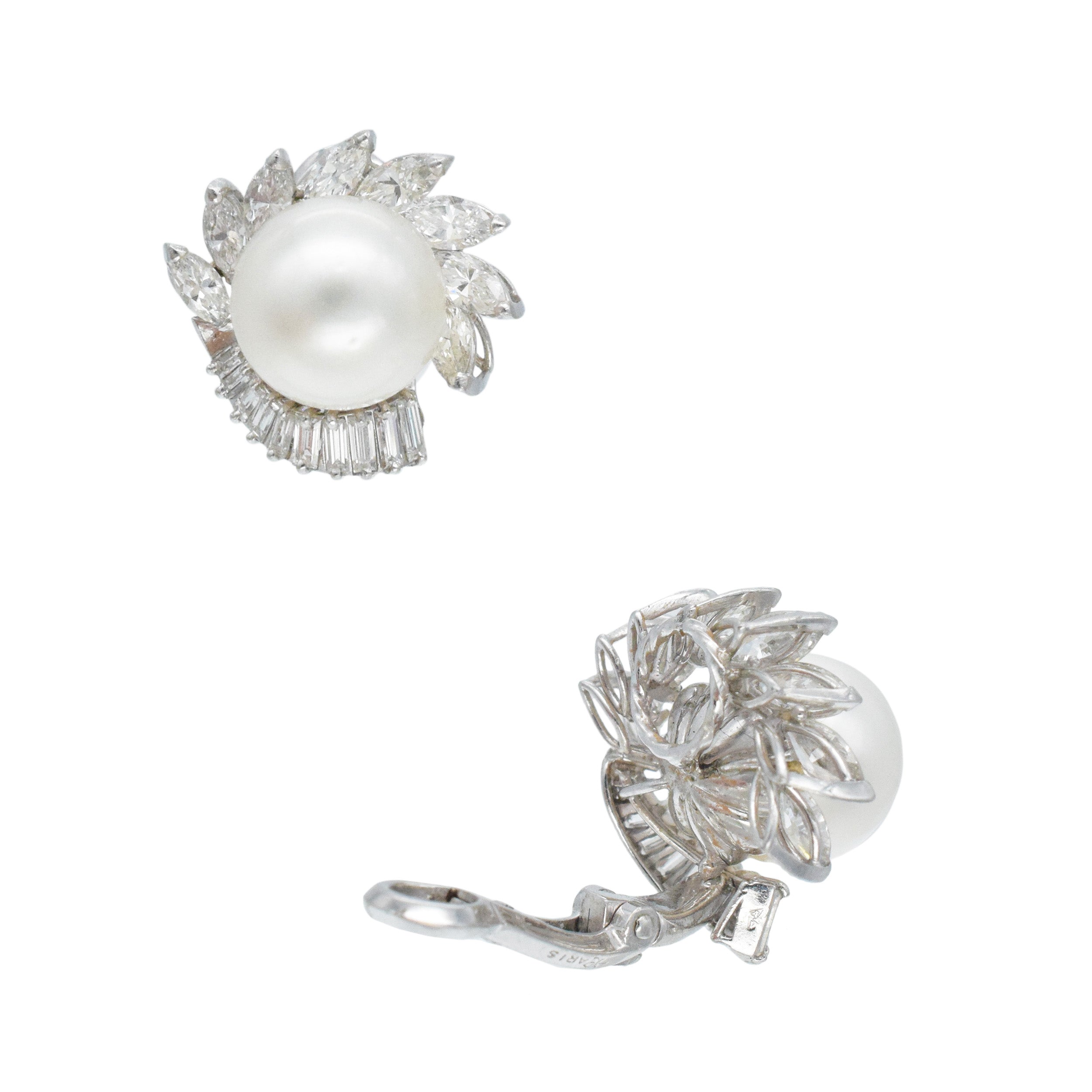Boucheron Pearl And Diamond Clip On Stud Earrings In 18k White Gold And Platinum