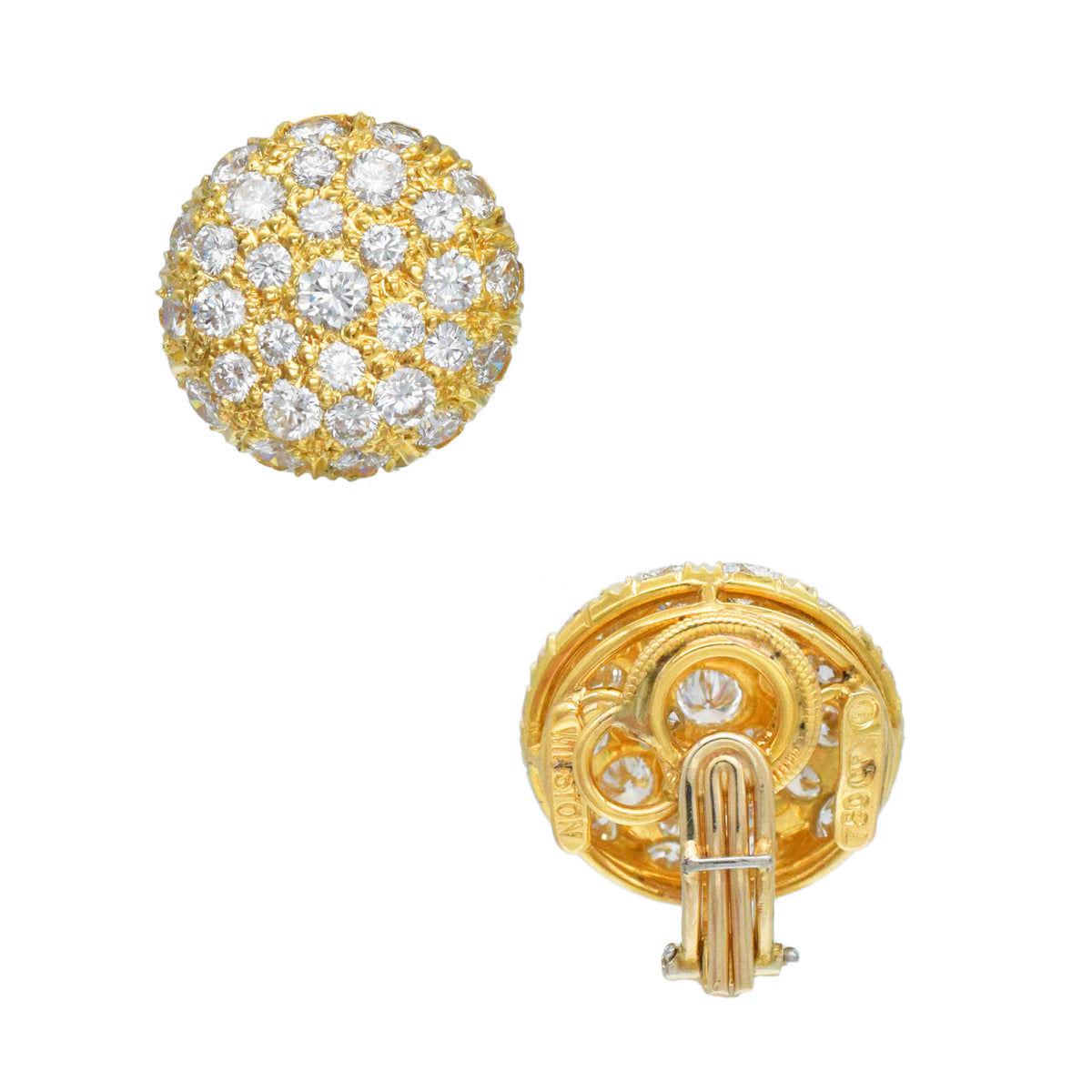 Harry Winston Diamond Button Clip On Earrings In 18k Yellow Gold By Jacques Timey