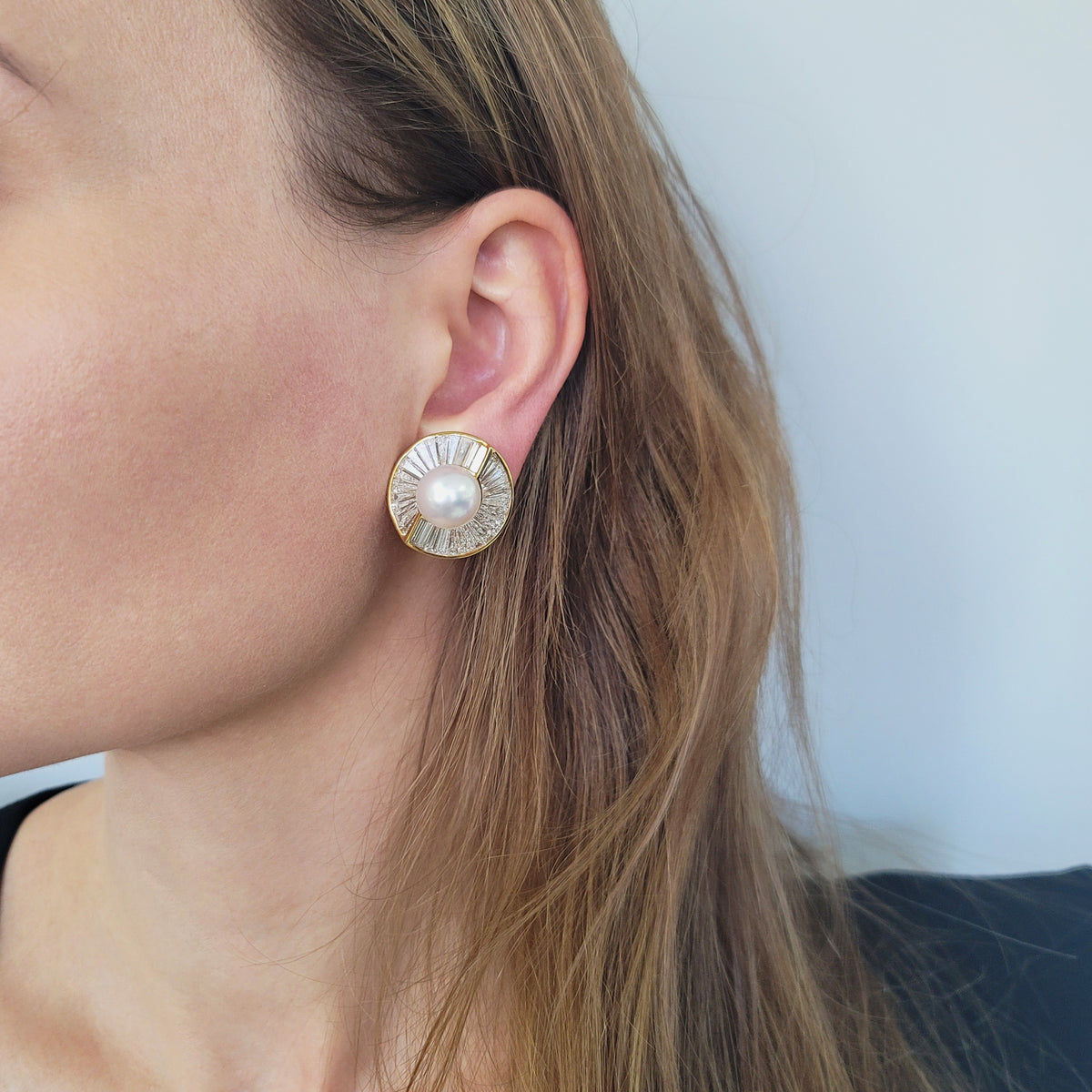 Harry Winston Vintage Pearl and Diamond Clip-On Earrings In 18k Yellow Gold