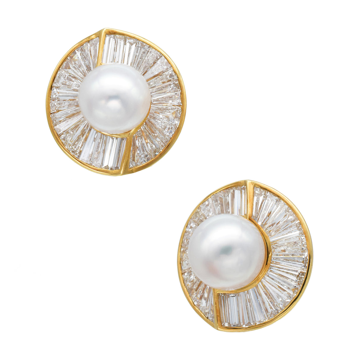 Harry Winston Vintage Pearl and Diamond Clip-On Earrings In 18k Yellow Gold