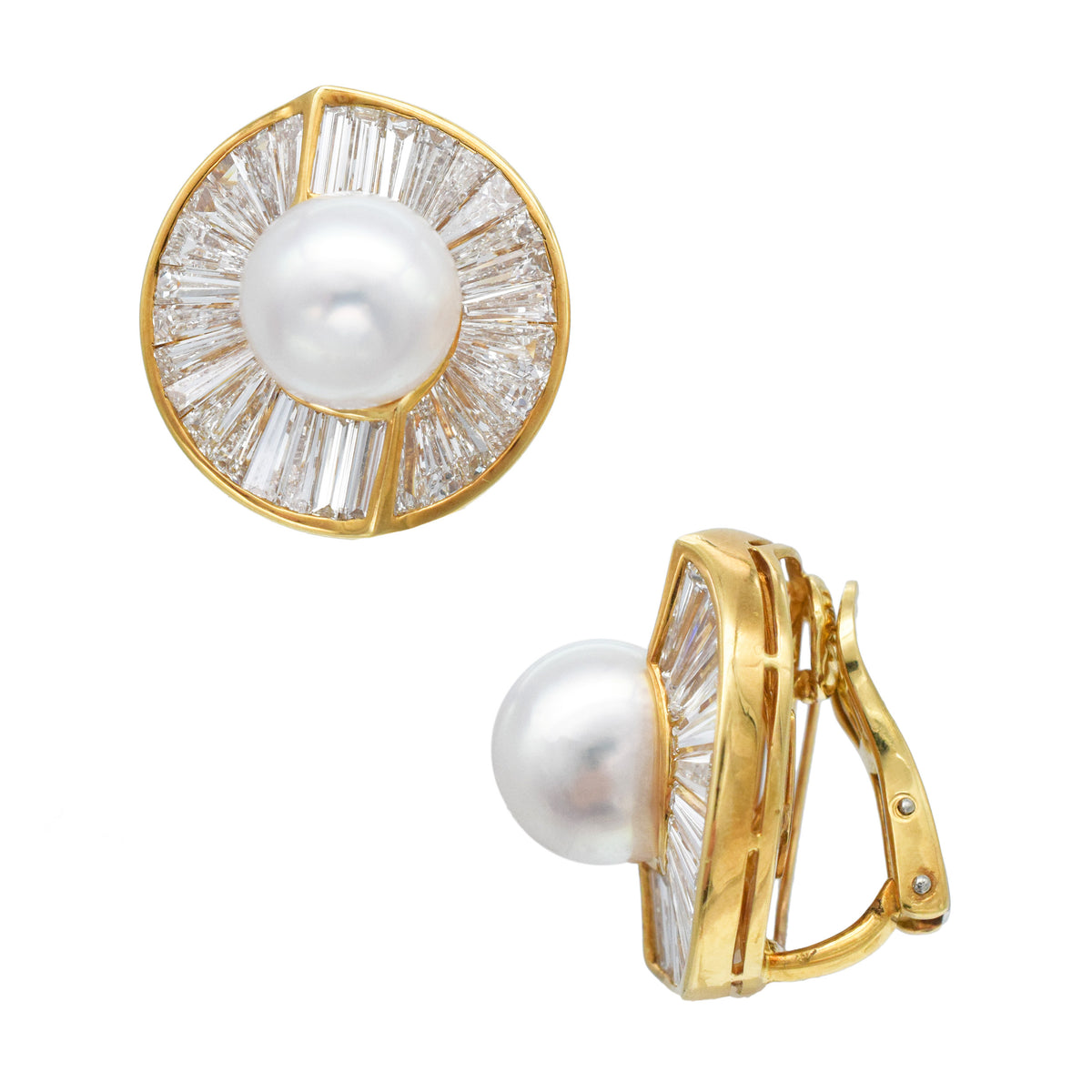 Harry Winston Vintage Pearl and Diamond Clip-On Earrings In 18k Yellow Gold