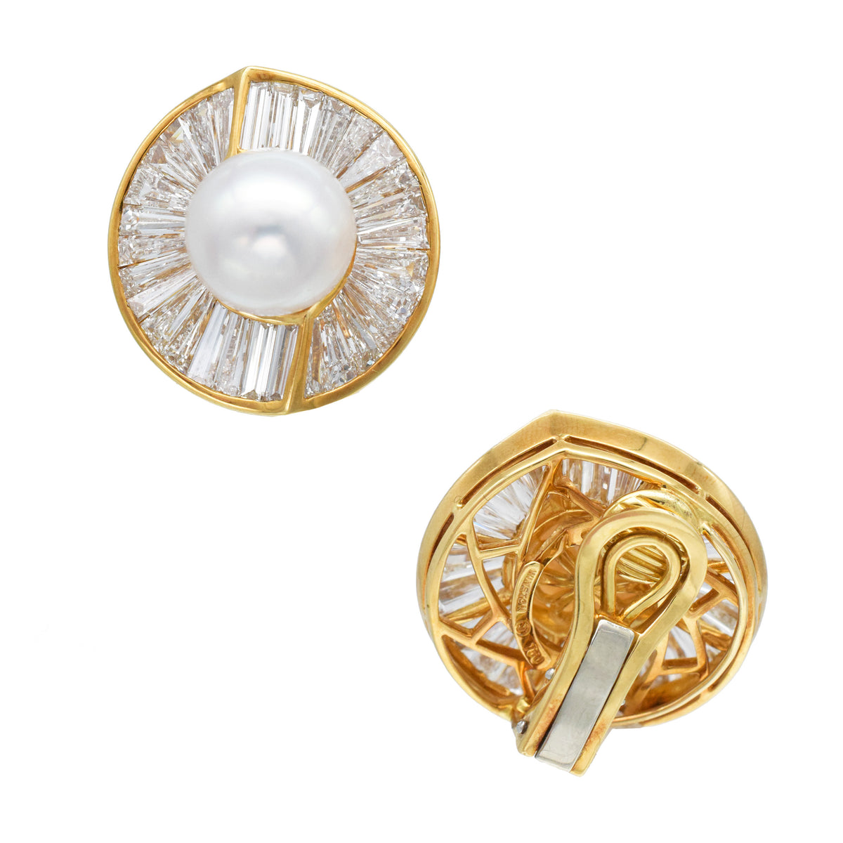 Harry Winston Vintage Pearl and Diamond Clip-On Earrings In 18k Yellow Gold