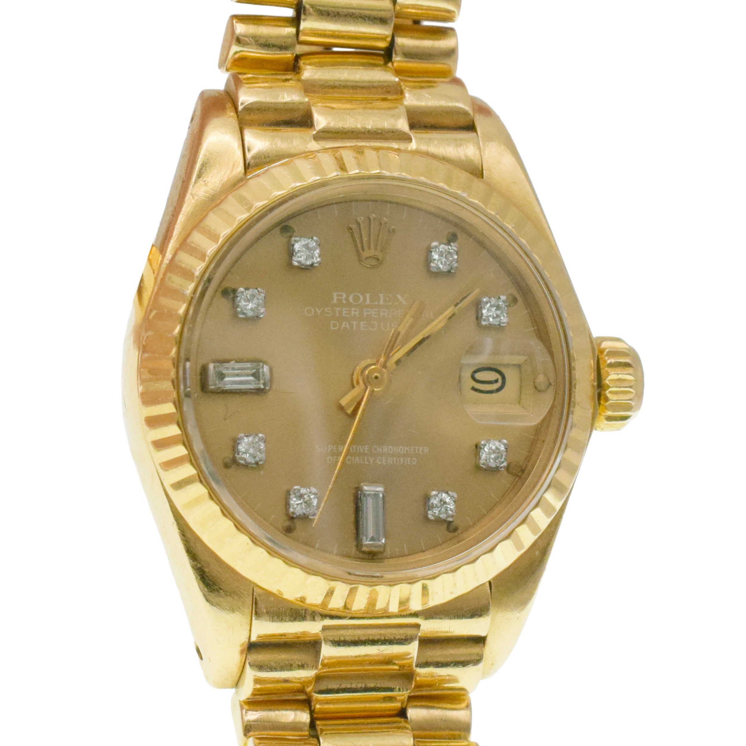 Rolex Vintage Gold and Diamond 'Datejust' Wristwatch in 18k Yellow Gold