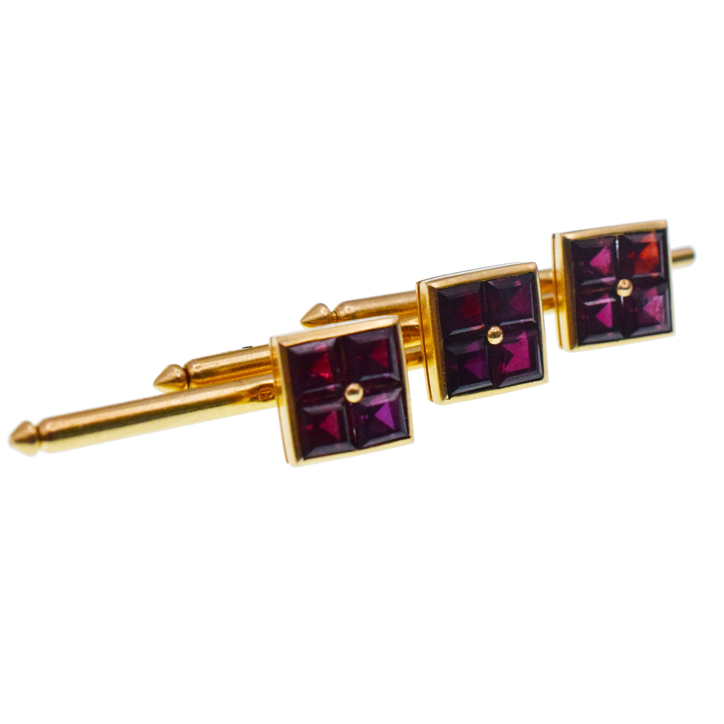 Square Ruby Cufflinks And Tiffany & Co Shirt Studs In 14k Yellow Gold