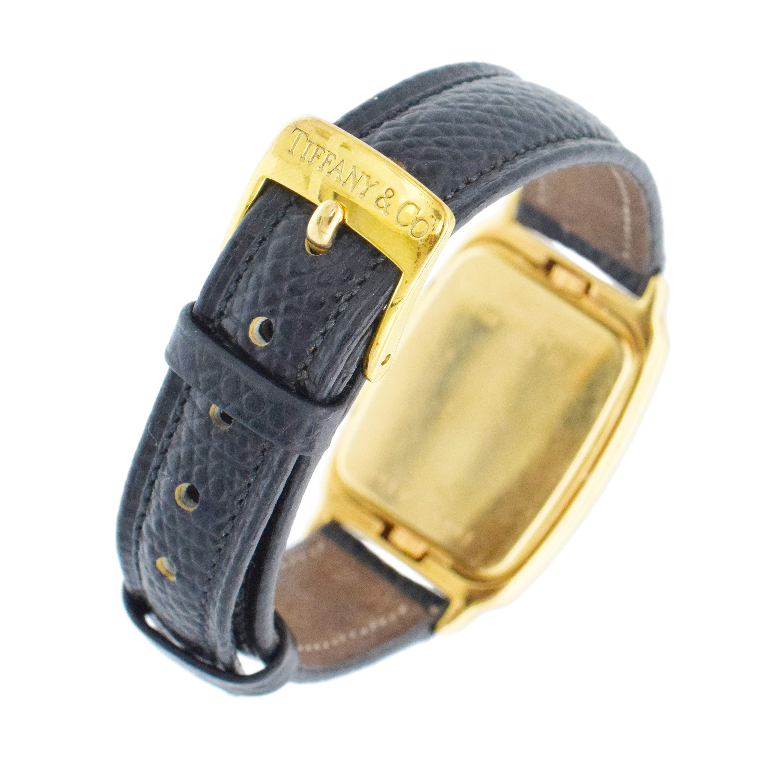 Tiffany& Co. Dual Zone Wrist Watch In 18k Yellow Gold With Lather Strap