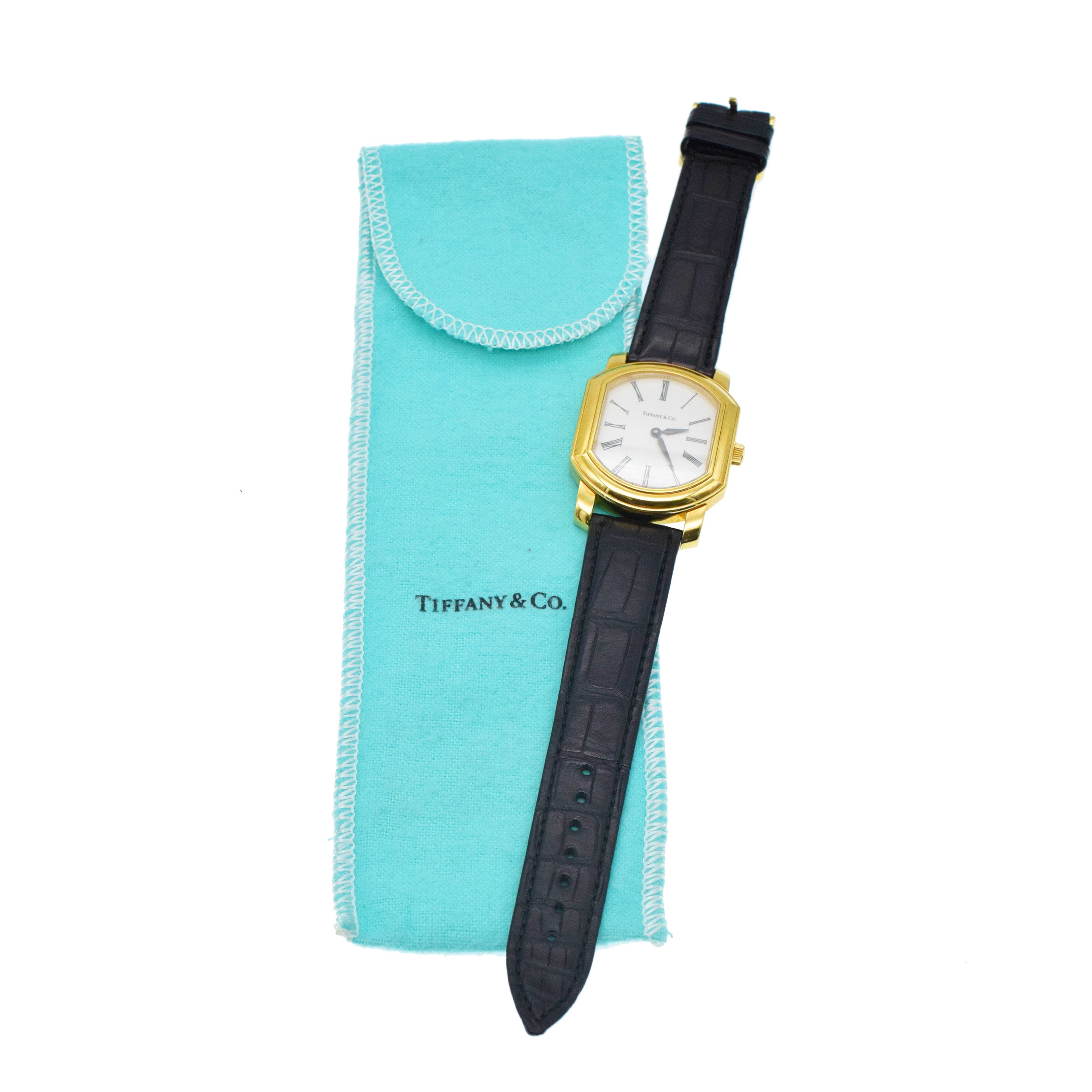 Tiffany & Co. Mark Coupe 18k Yellow Gold Watch With Original Alligator Strap