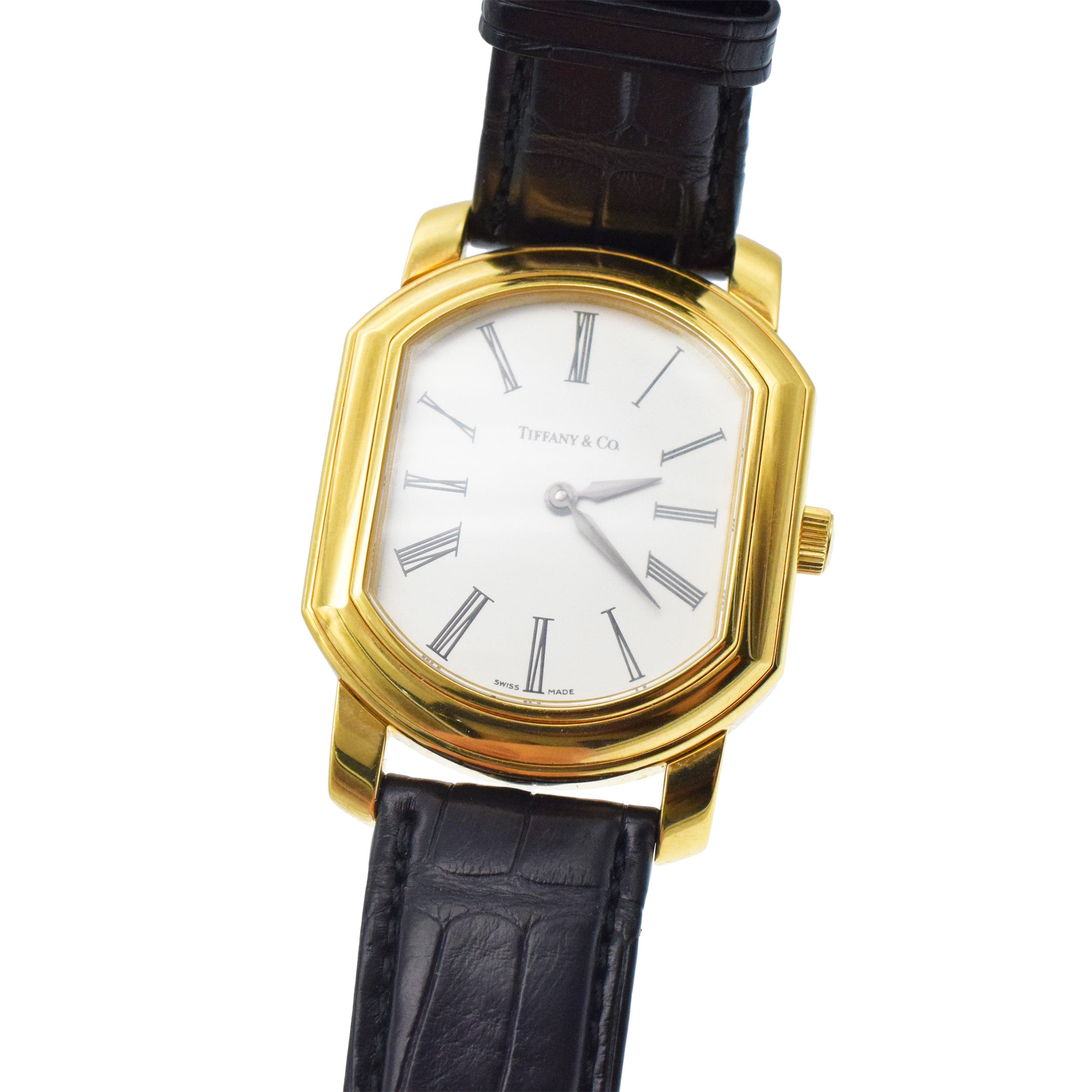 Tiffany & Co. Mark Coupe 18k Yellow Gold Watch With Original Alligator Strap