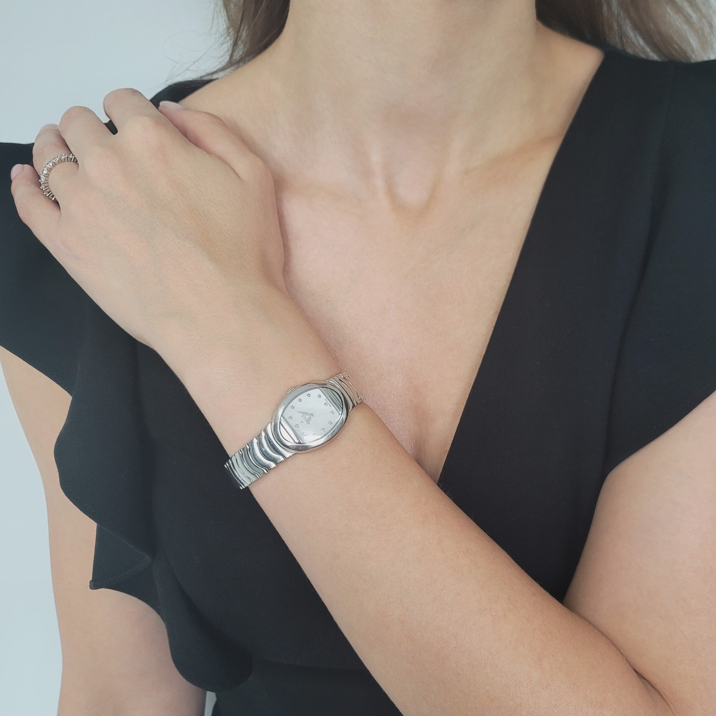 Edel Satya 18k White Gold Watch With Diamonds And Mother Of Pearl