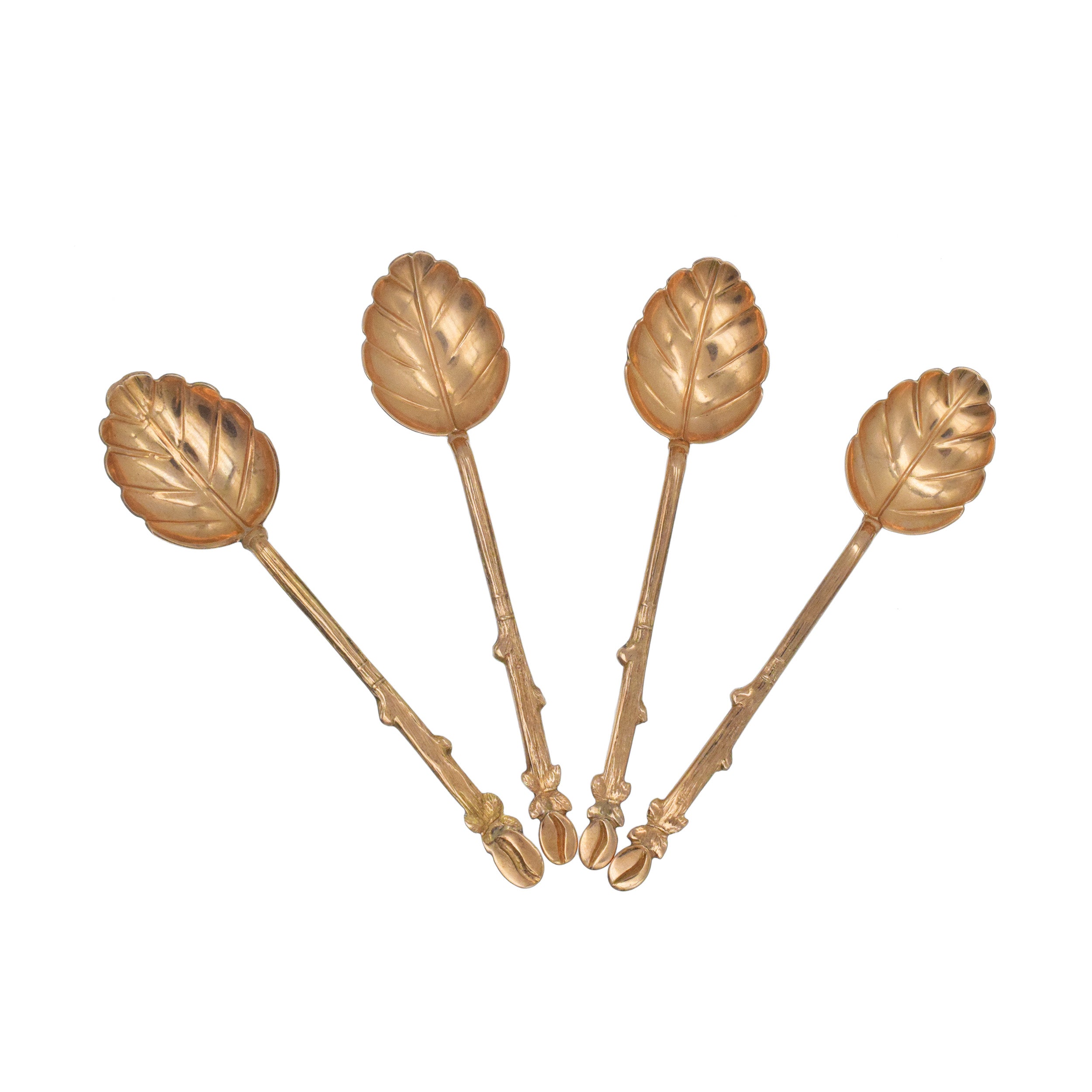 Four 14k Gold Coffee Plant Motif Tea Spoons