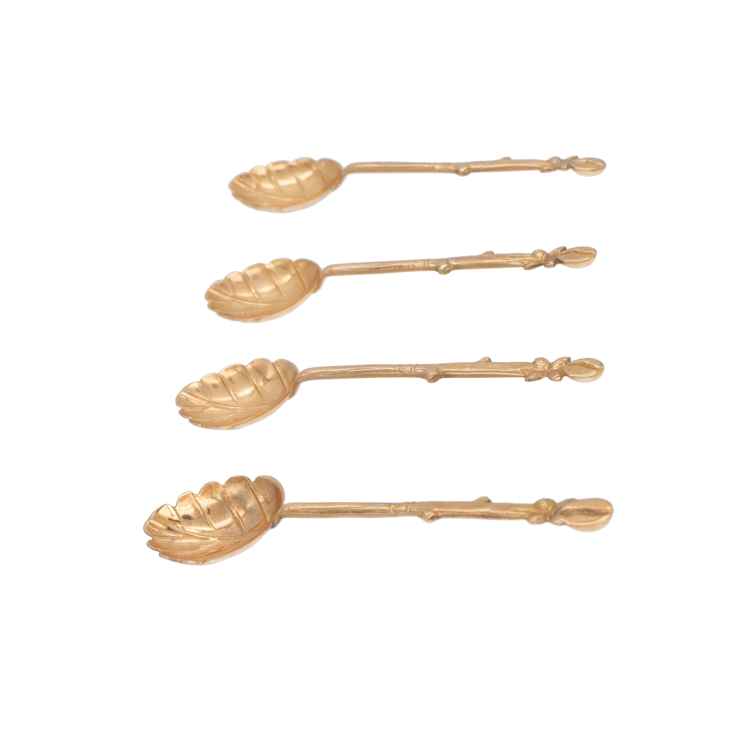 Four 14k Gold Coffee Plant Motif Tea Spoons