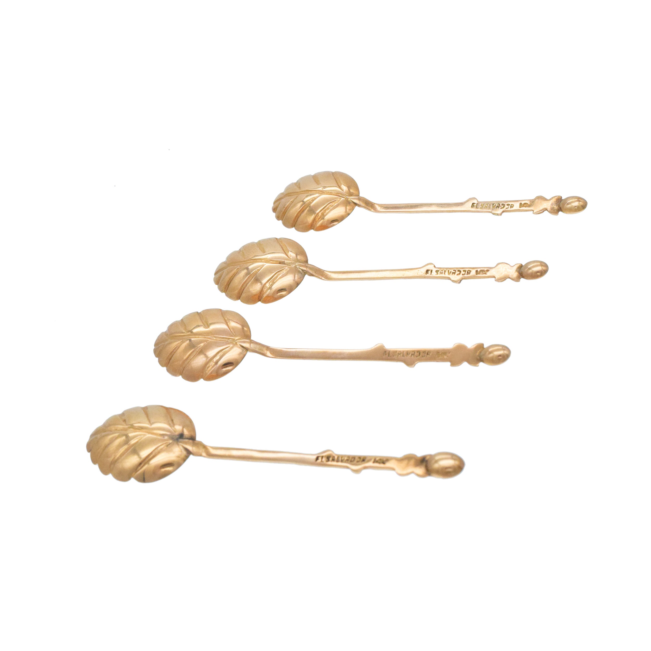 Four 14k Gold Coffee Plant Motif Tea Spoons