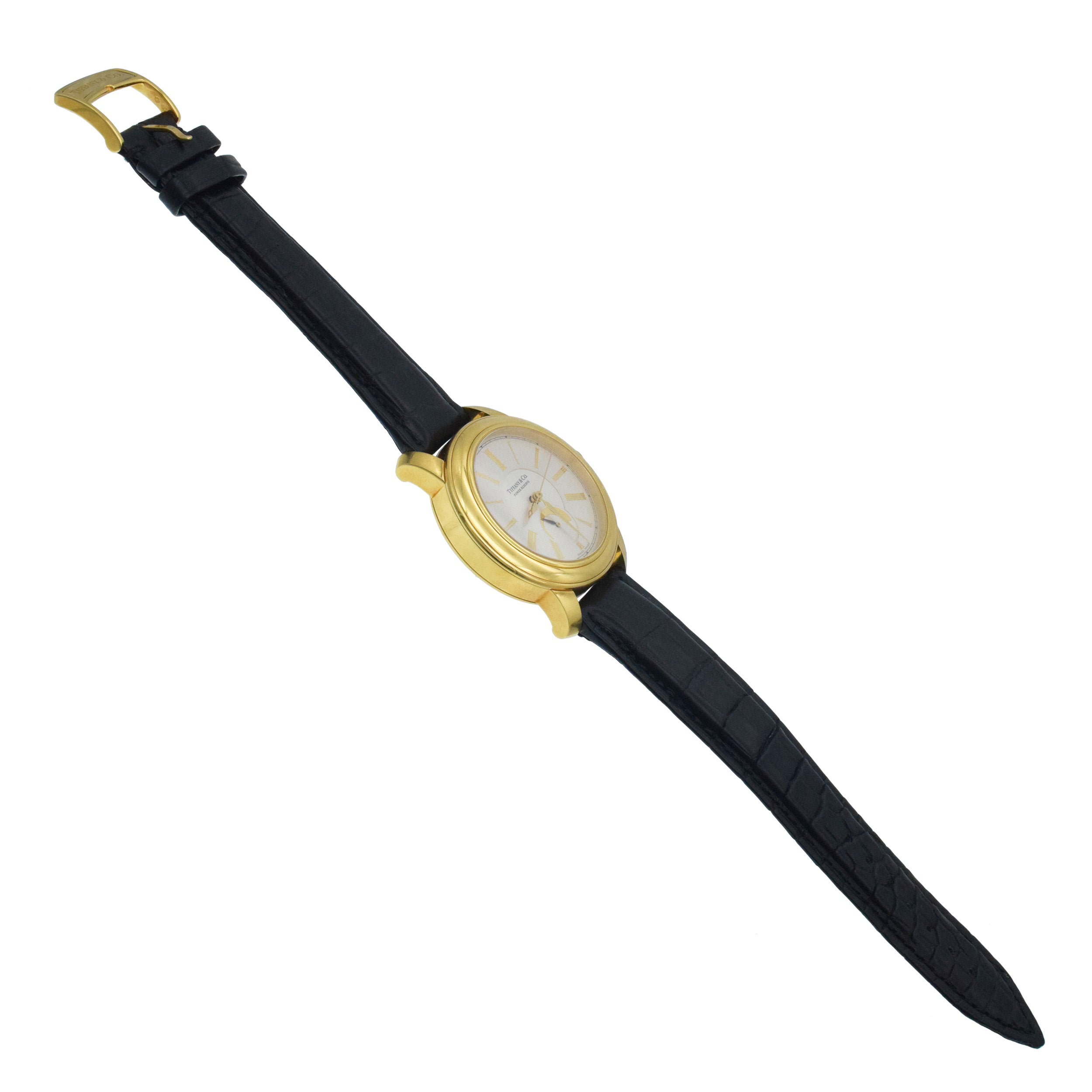 Tiffany & Co. Mark 18k yellow gold wrist watch with black alligator leather strap