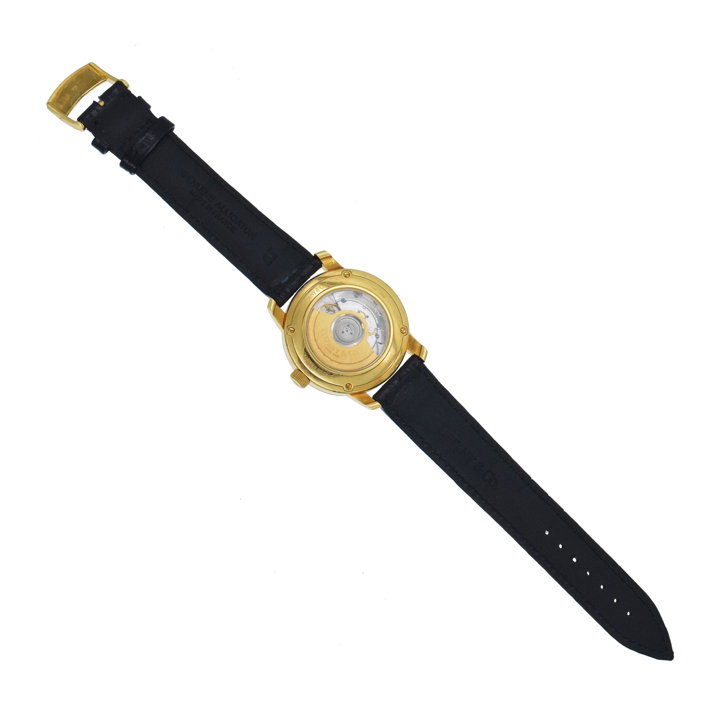 Tiffany & Co. Mark 18k yellow gold wrist watch with black alligator leather strap