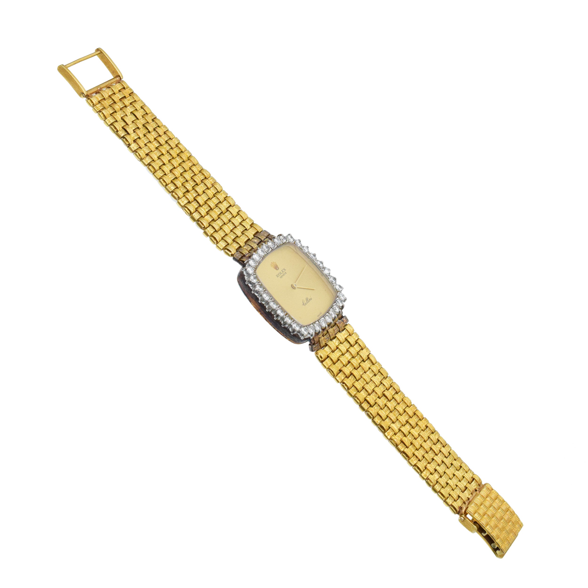 Rolex Cellini Diamond Mechanical Wrist Watch In 18k Yellow Gold