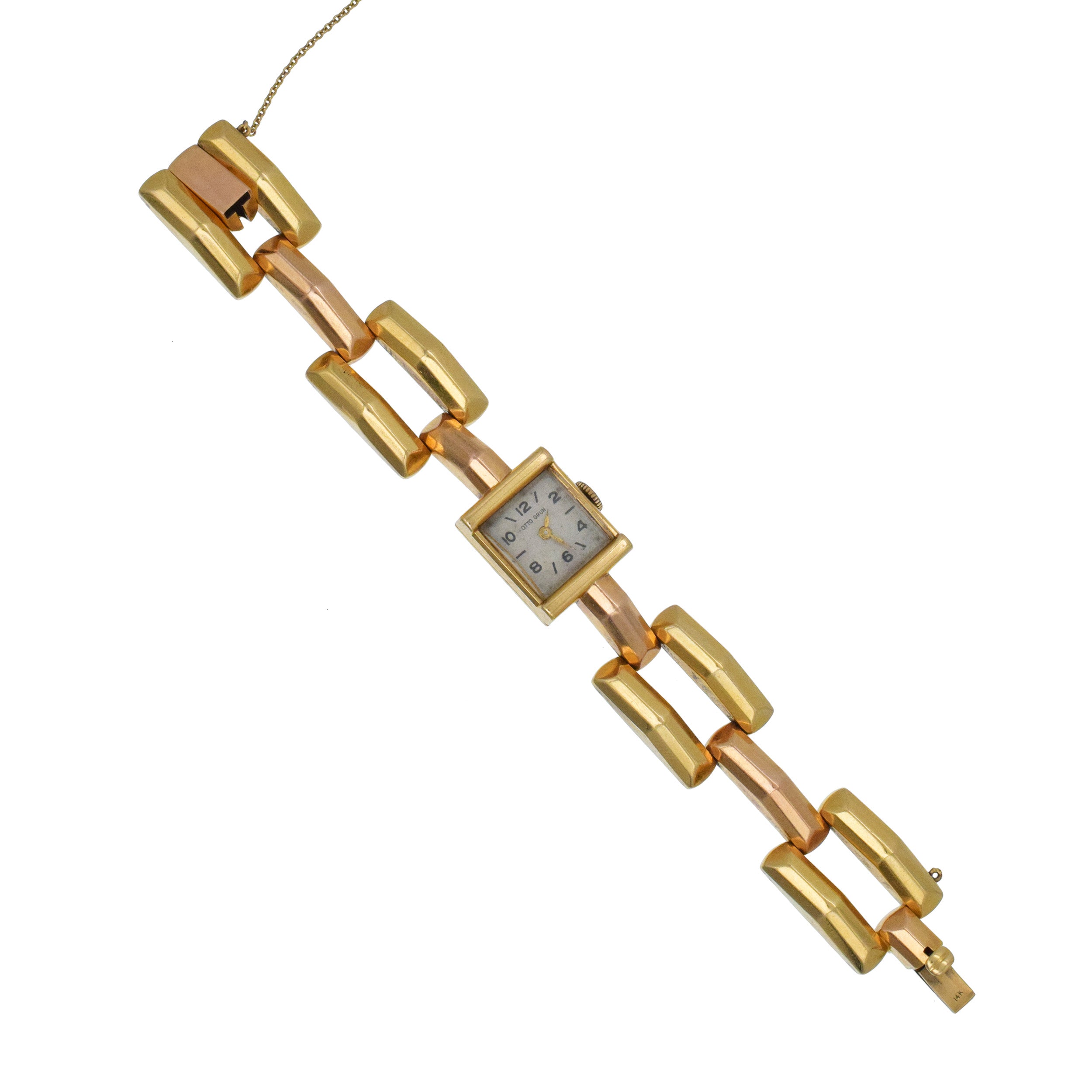 Otto Grun Vintage Wrist Watch In 14k Yellow And Rose Gold