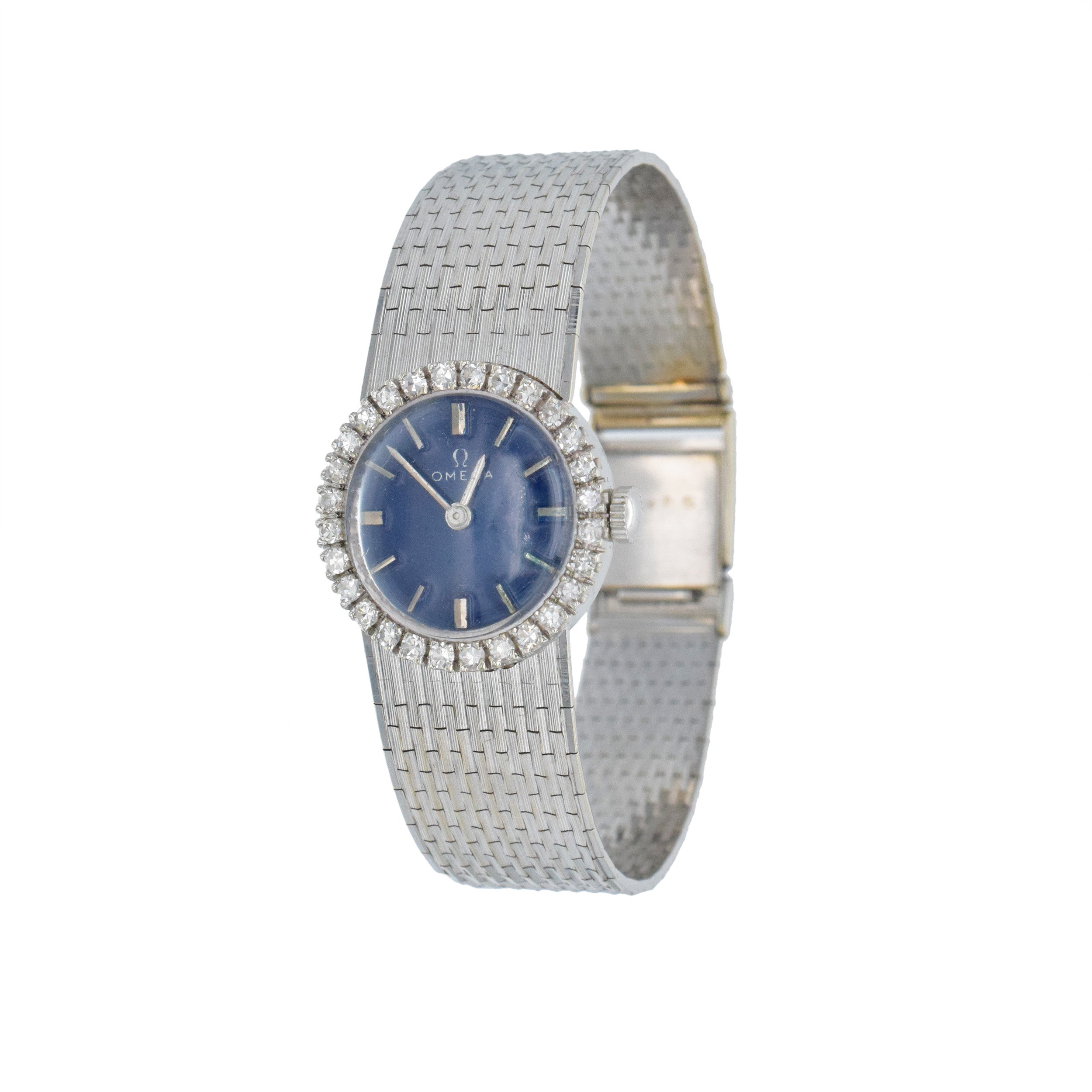 Omega De Ville Vintage Diamond Wrist Watch In 18k White Gold