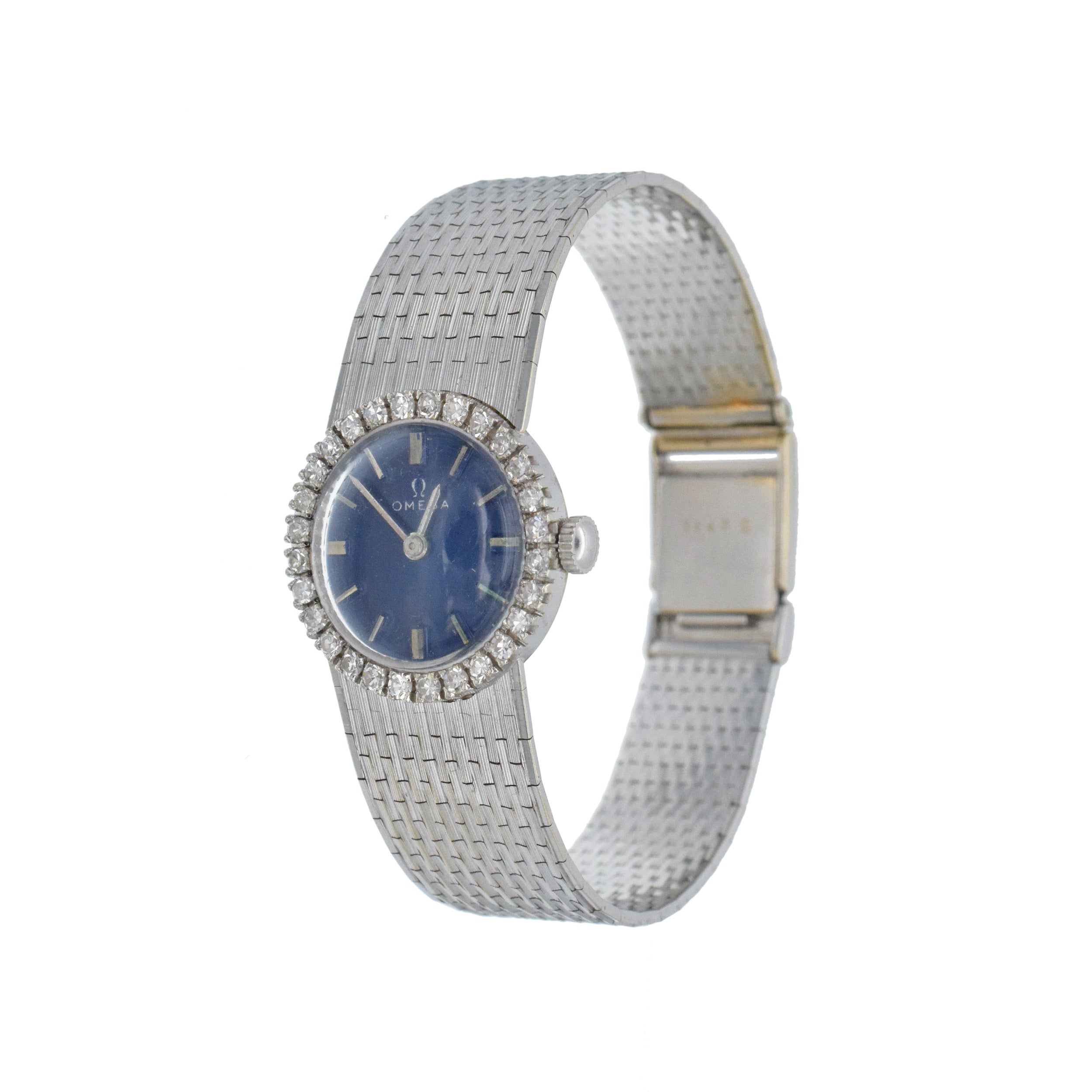 Omega De Ville Vintage Diamond Wrist Watch In 18k White Gold