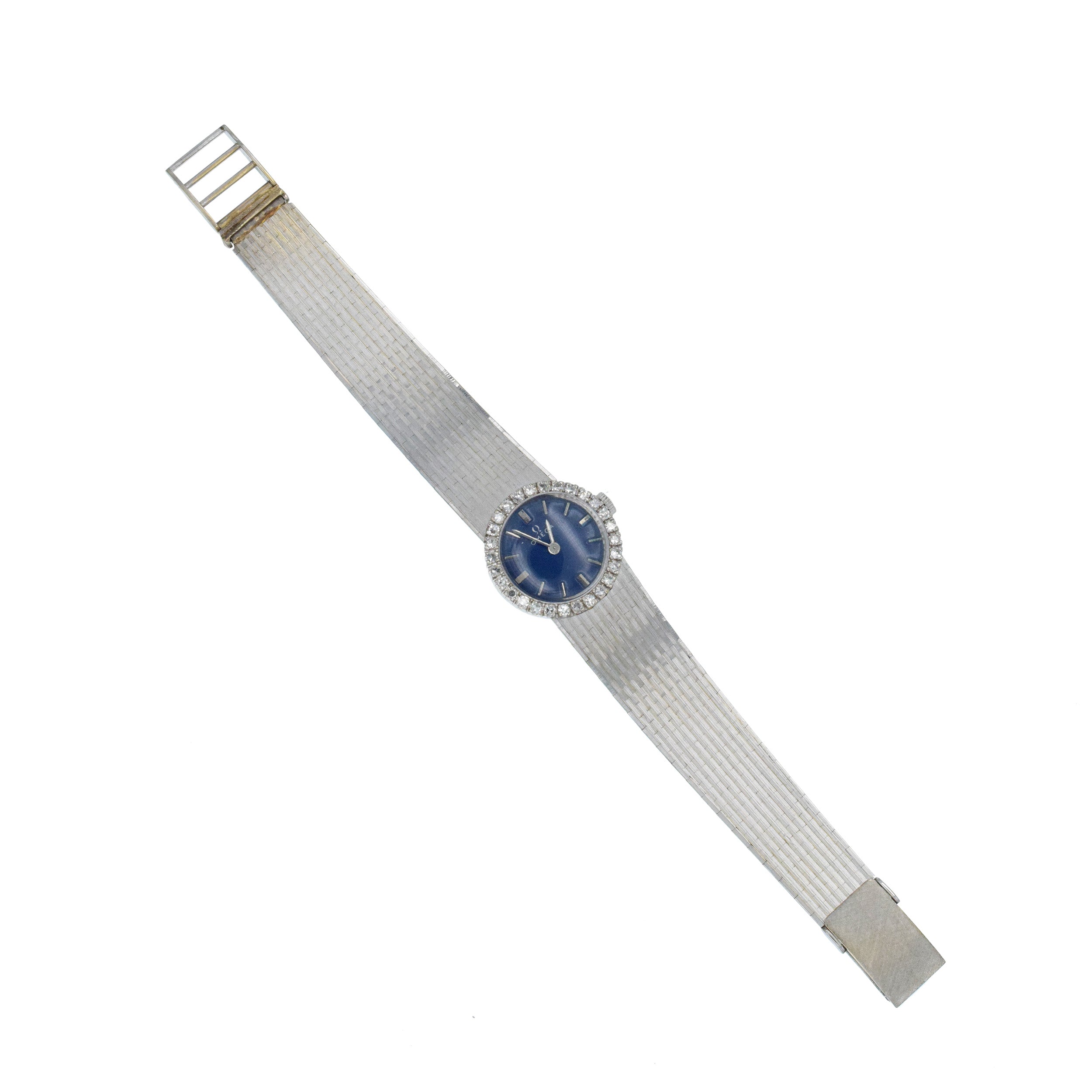 Omega De Ville Vintage Diamond Wrist Watch In 18k White Gold