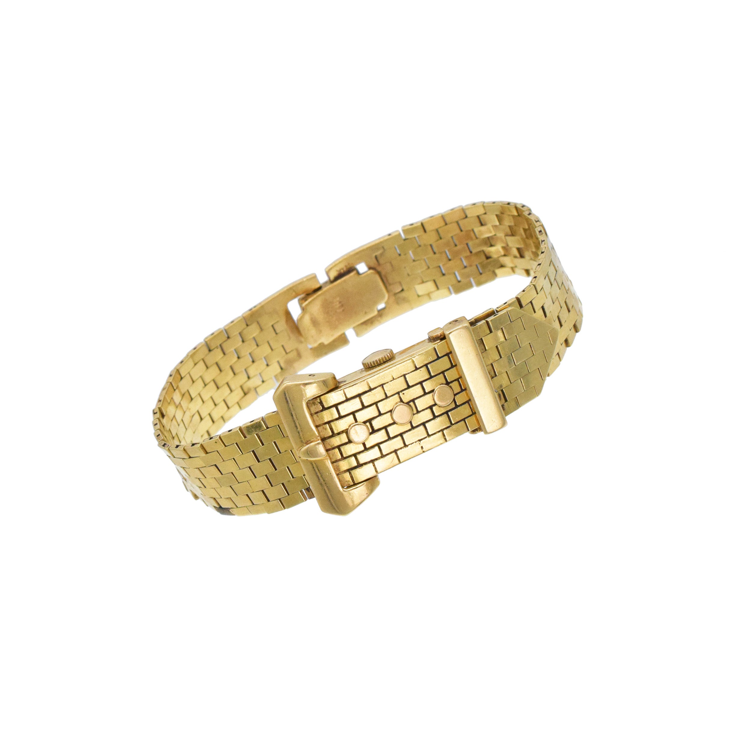 De Riba Vintage Belt Buckle Peekaboo Watch In 14k Yellow Gold