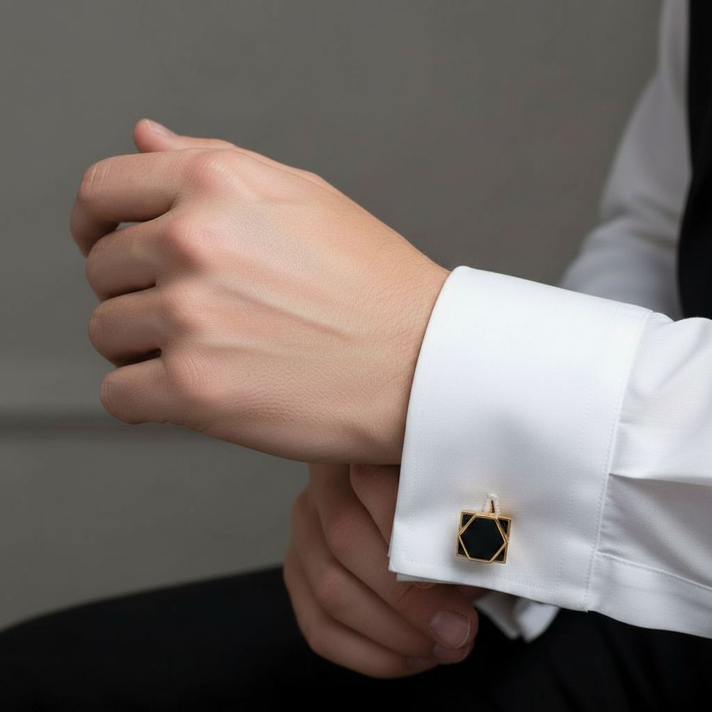David Webb Black Enamel Geometric Cufflinks In 18k Yellow Gold