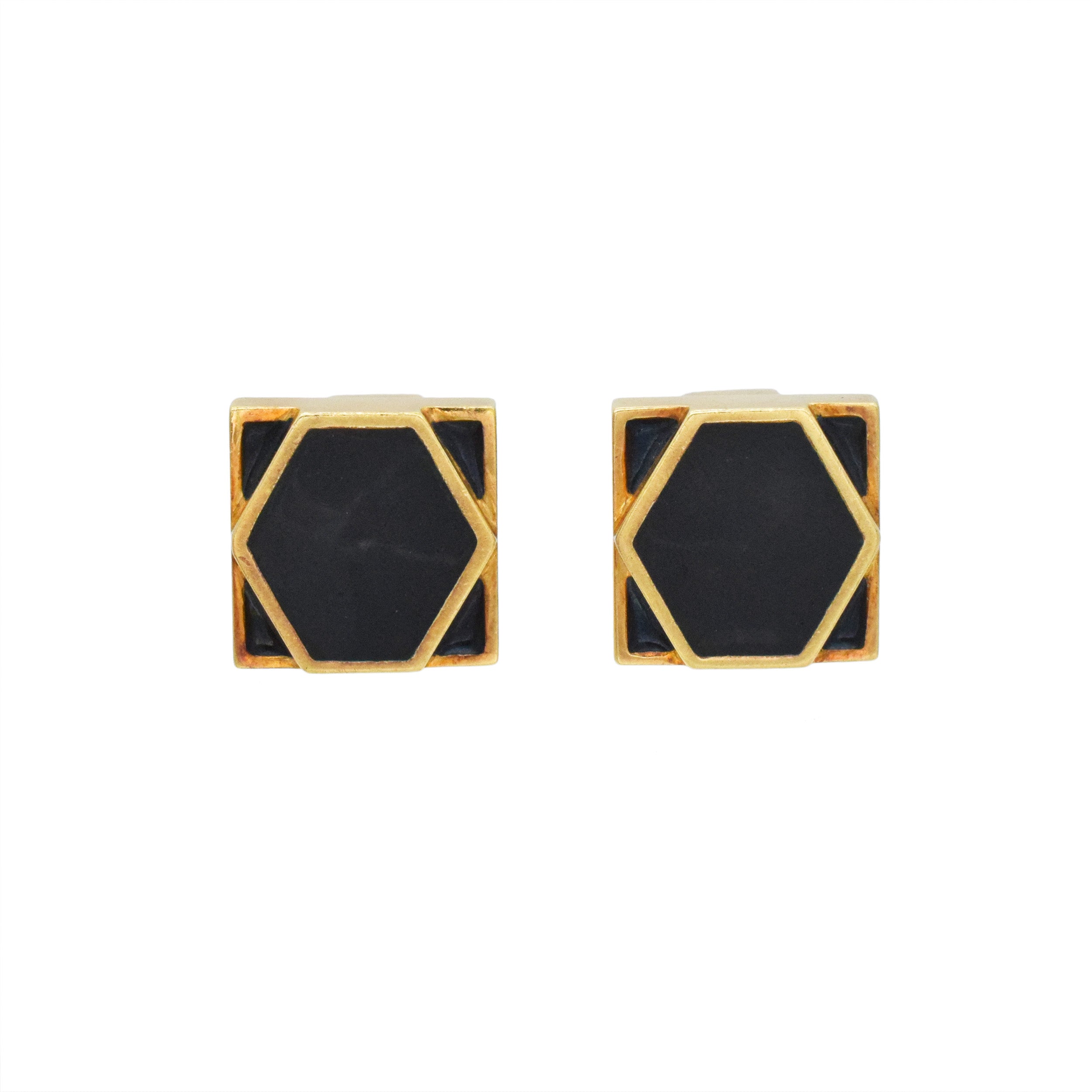 David Webb Black Enamel Geometric Cufflinks In 18k Yellow Gold