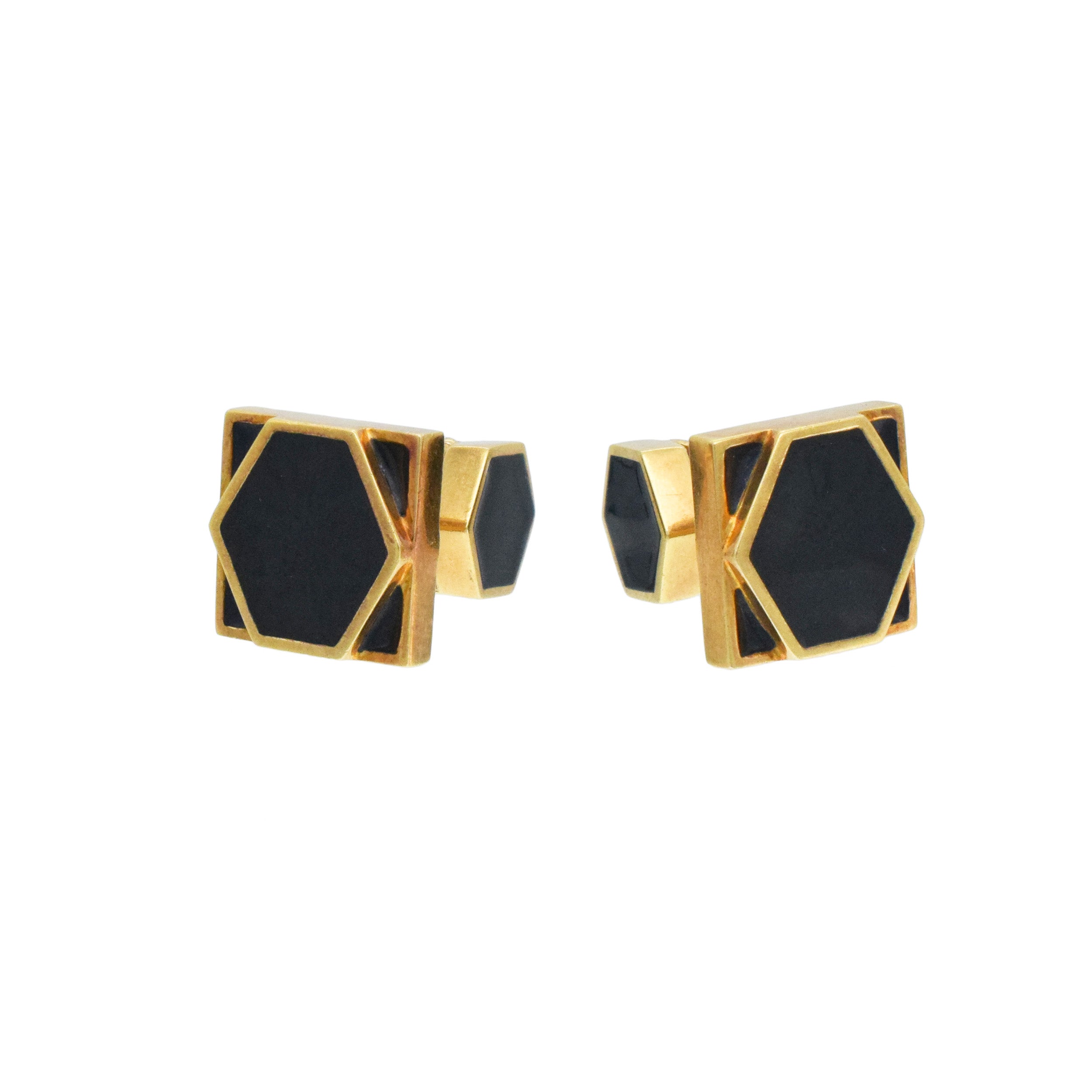 David Webb Black Enamel Geometric Cufflinks In 18k Yellow Gold