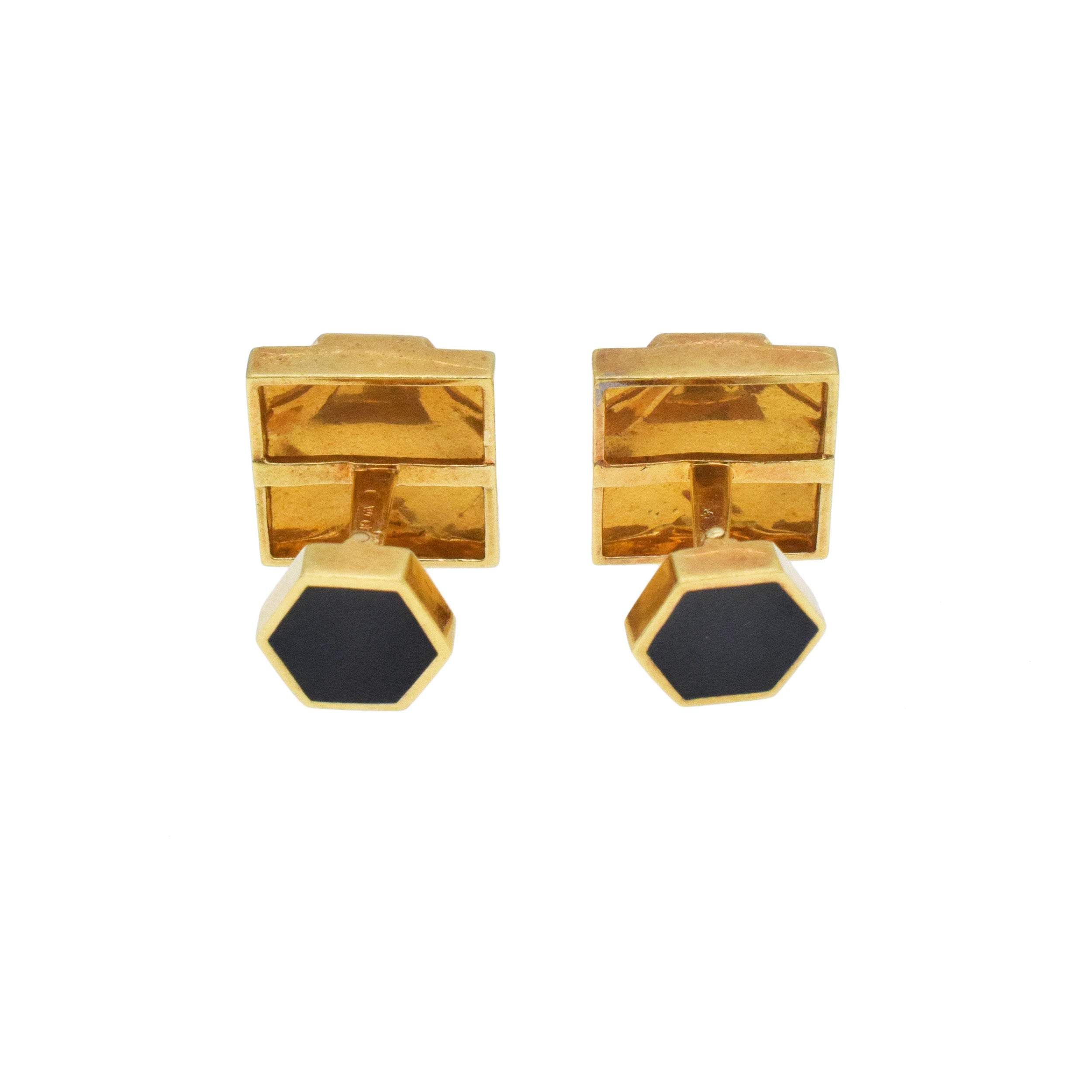 David Webb Black Enamel Geometric Cufflinks In 18k Yellow Gold