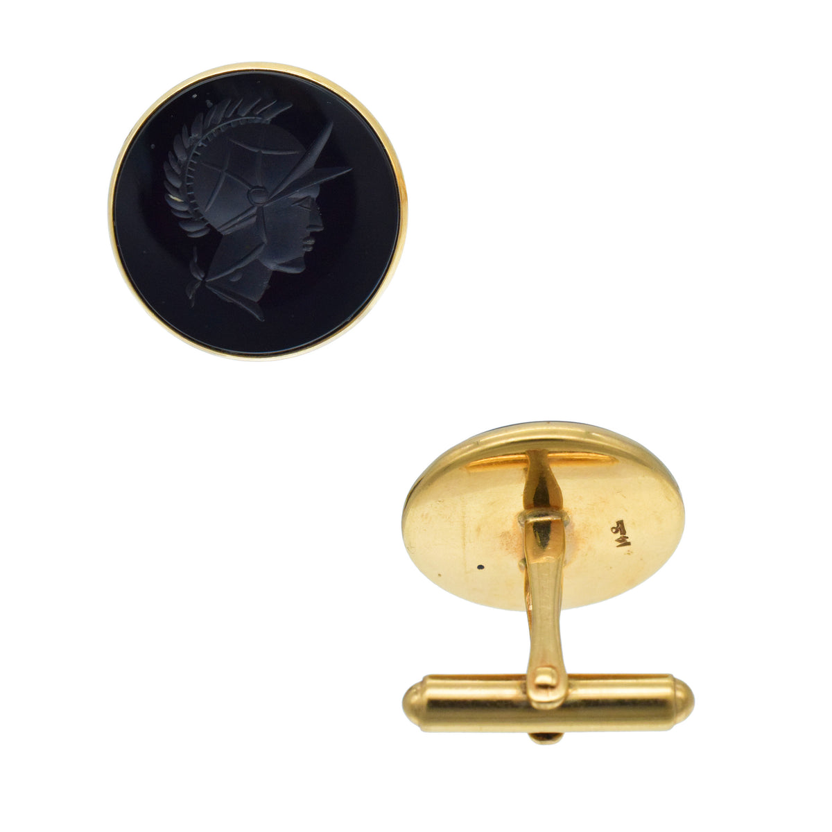 Onyx and 14k yellow gold Roman Soldier cufflinks