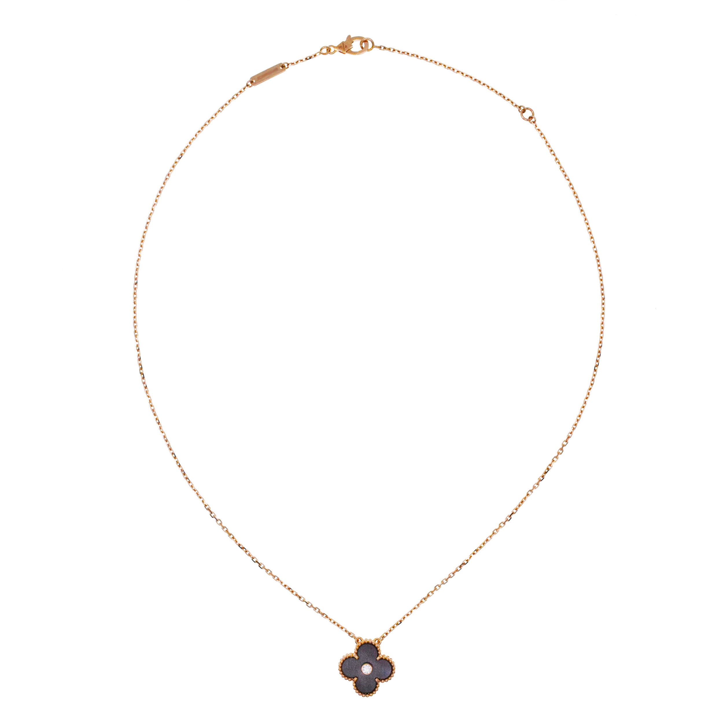 Van Cleef & Arpels 2023 Holiday Obsidian And Diamond Vintage Alhambra Necklace In 18k Rose Gold