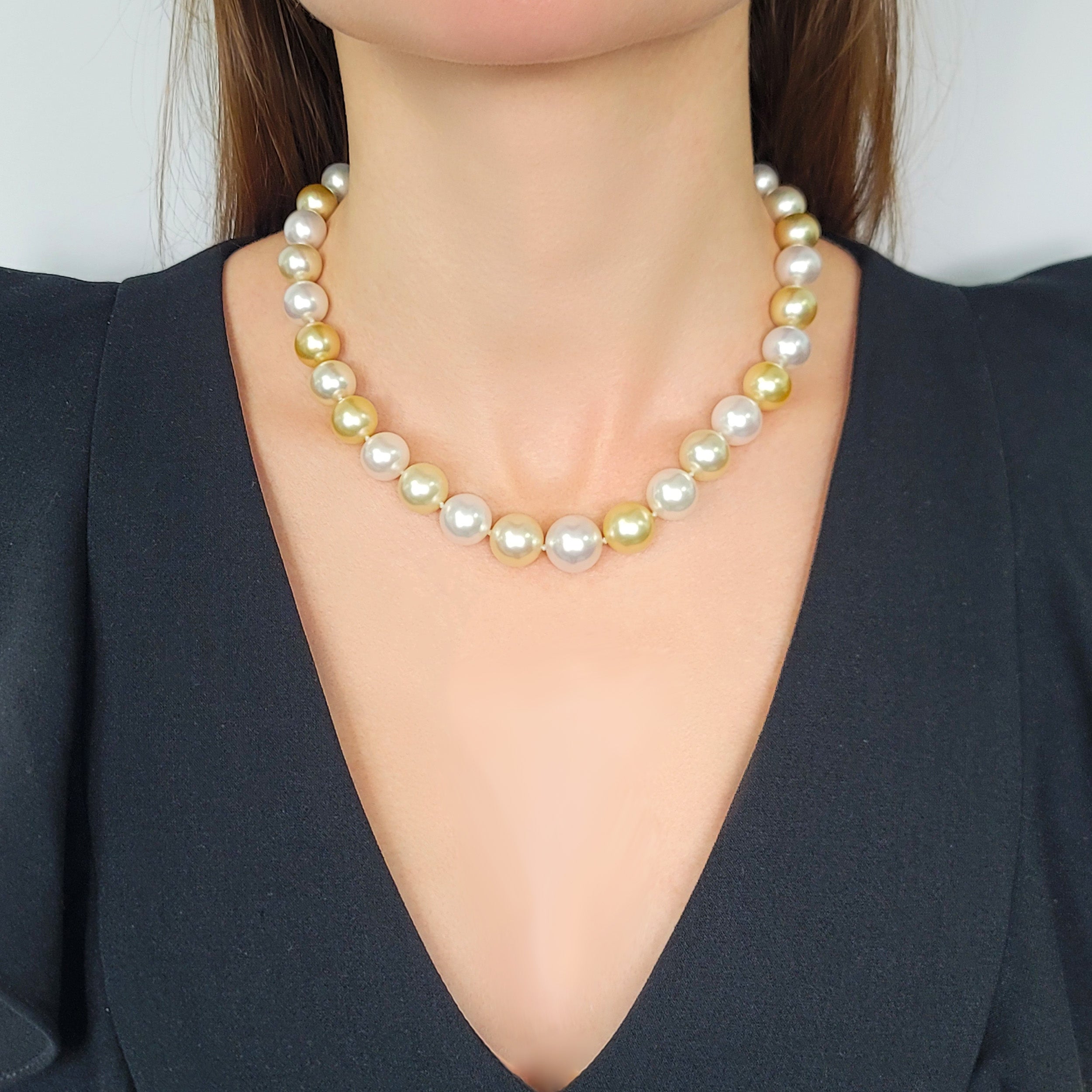 Multi Color South Sea Pearl Necklace With Hidden Pearl & 18k Gold Clasp