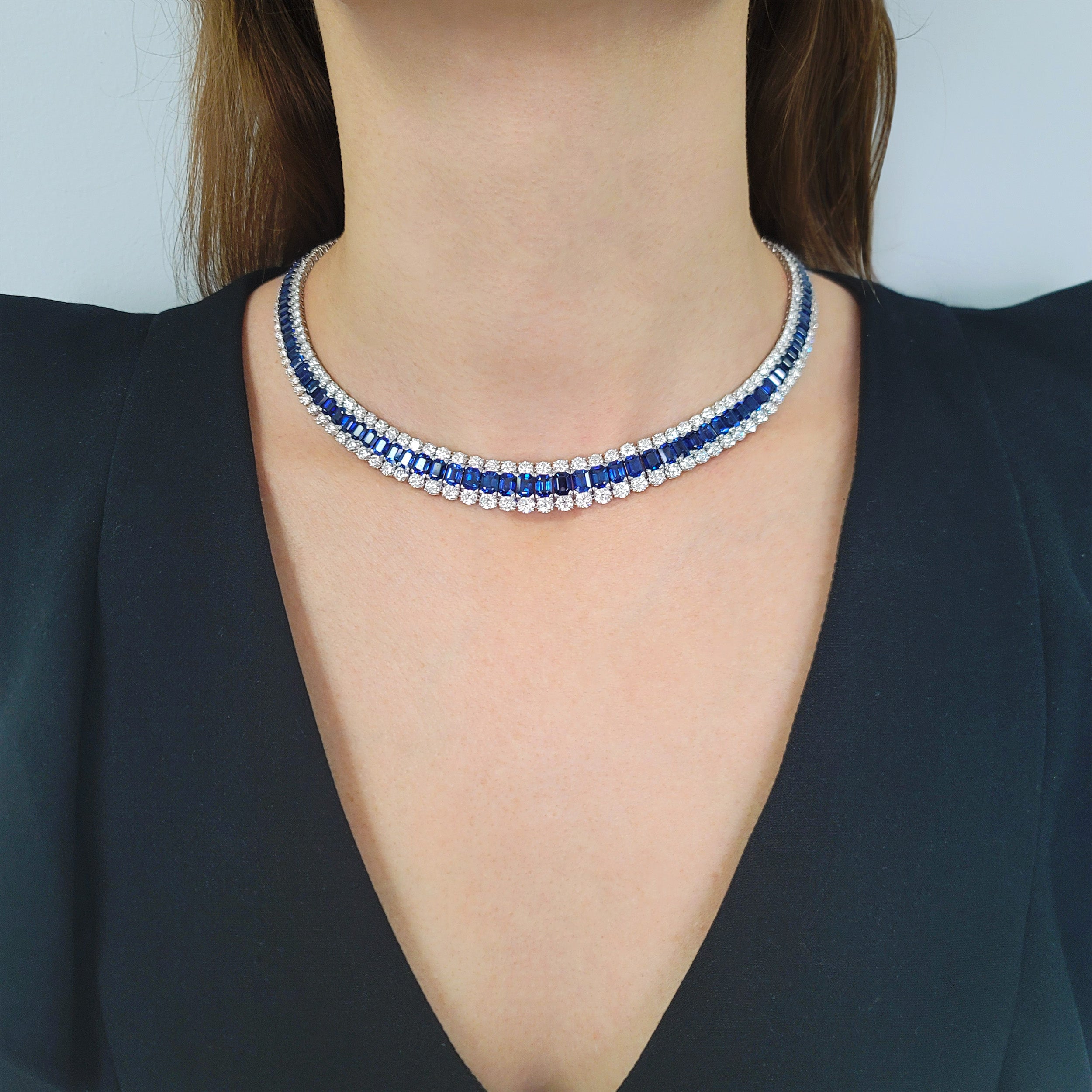 MOLINA Sapphire And Diamond Necklace In 18k White Gold
