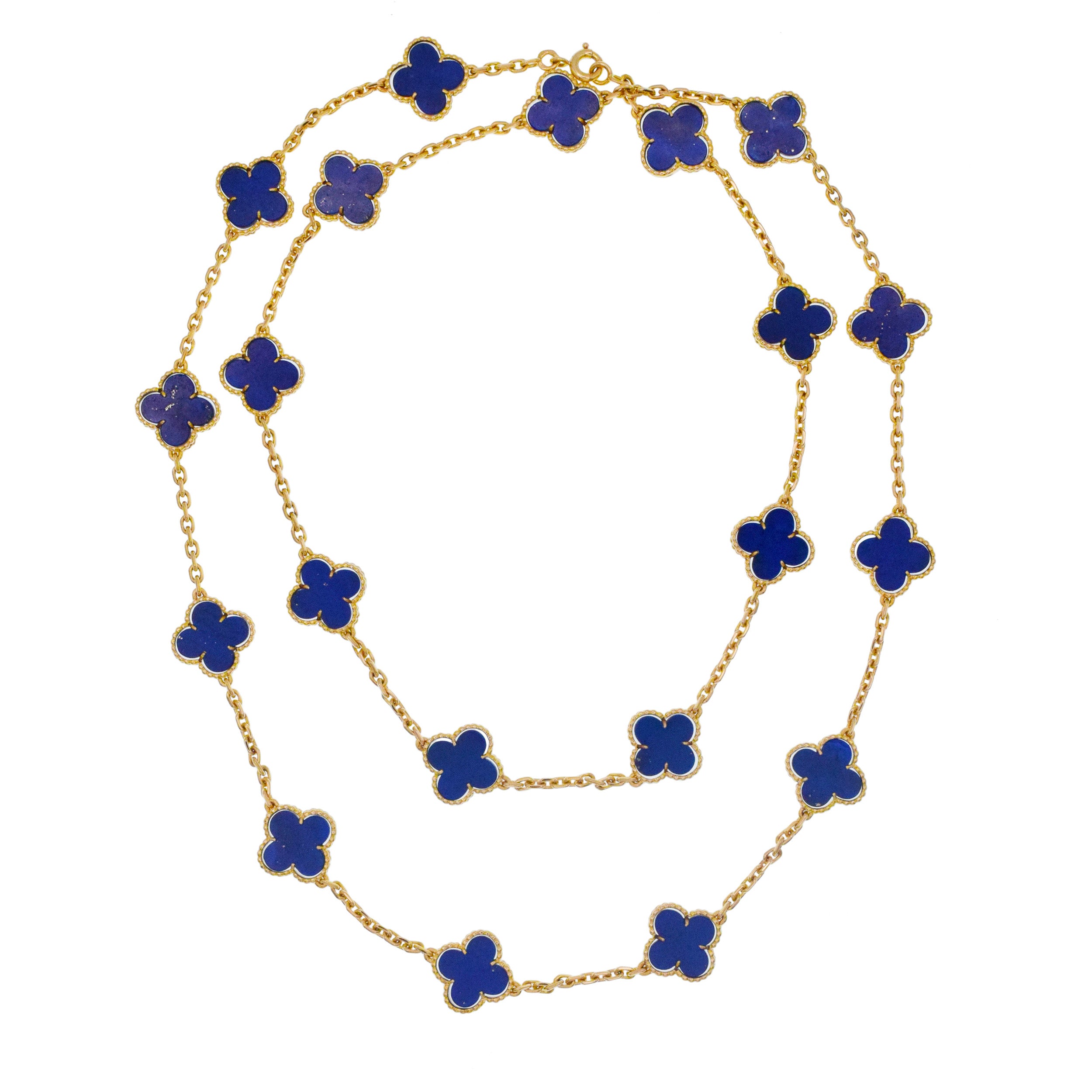 Van Cleef & Arpels Lapis Lazuli Vintage Alhambra Necklace In 18k Yellow Gold