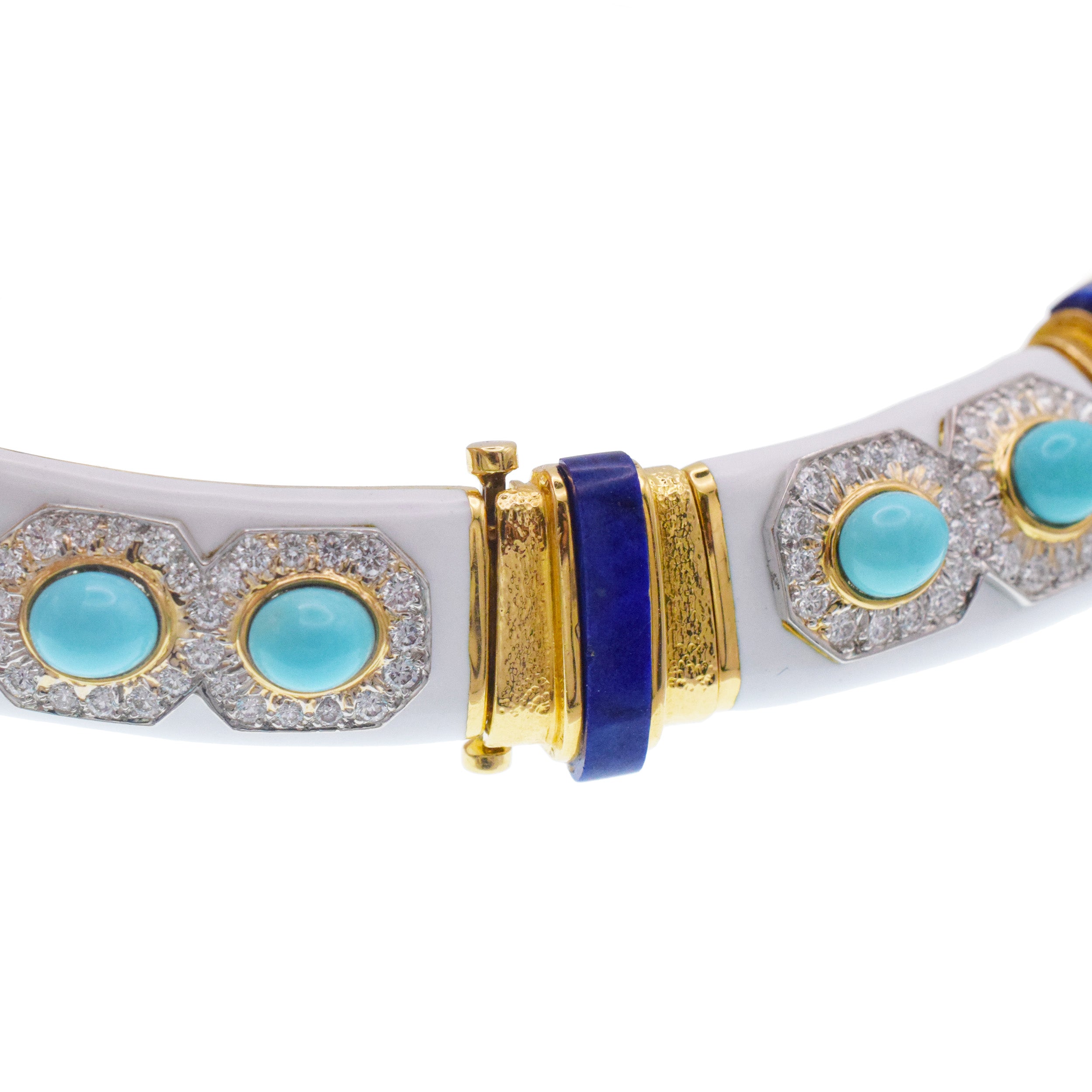 David Webb Turquoise, Lapis Lazuli, Diamond And White Enamel Collar Necklace Gold & Platinum