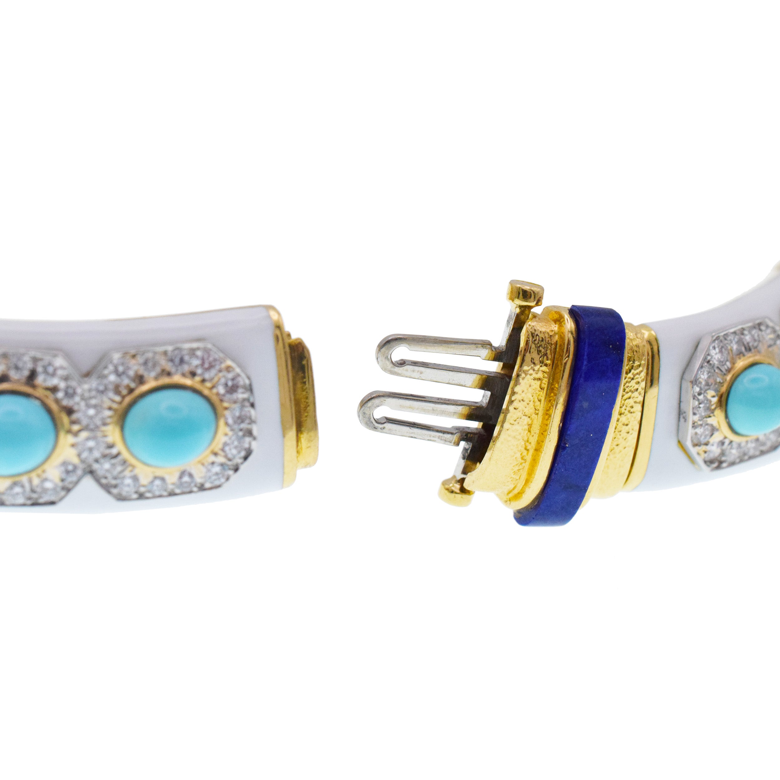 David Webb Turquoise, Lapis Lazuli, Diamond And White Enamel Collar Necklace Gold & Platinum