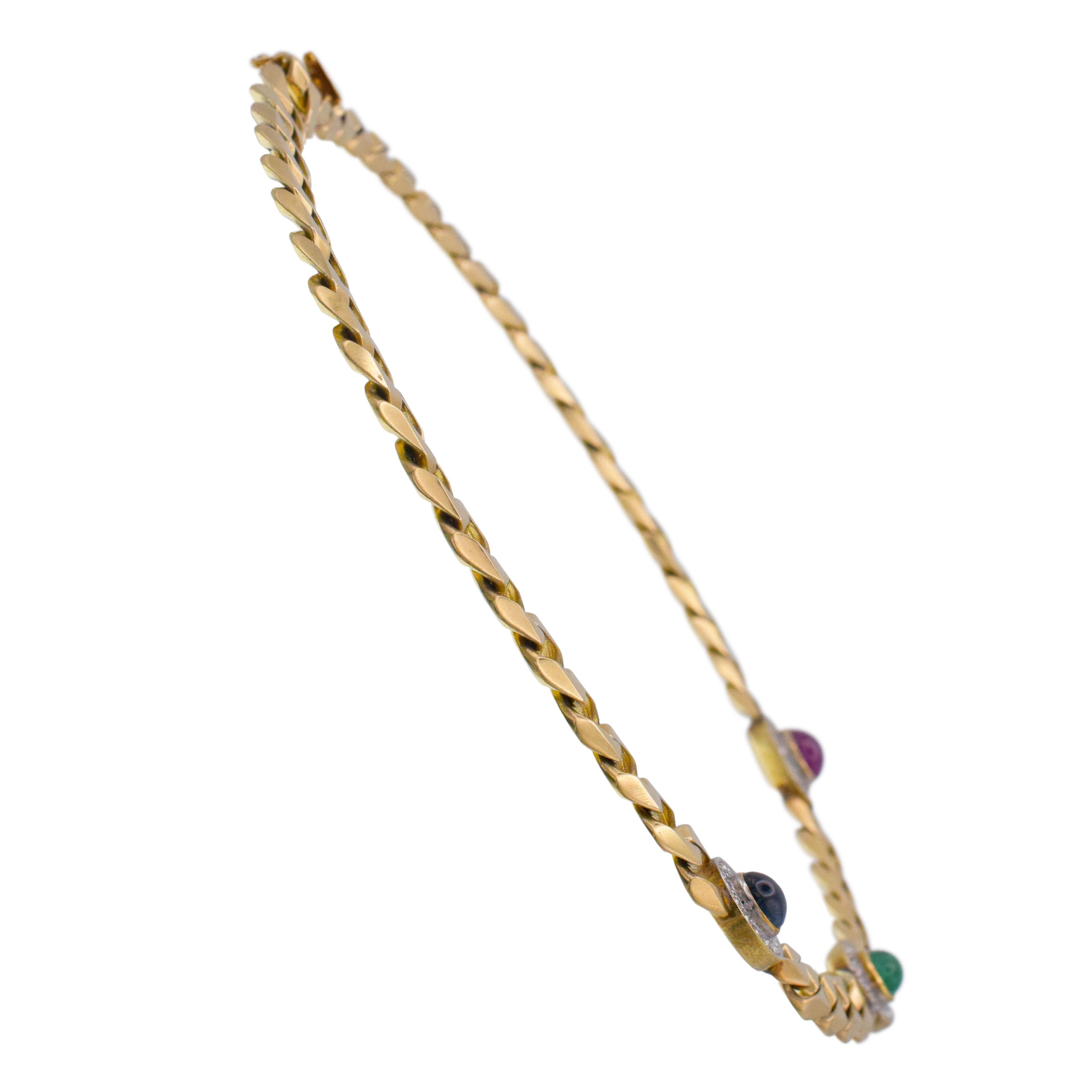 Gemstone And Diamond Cuban Link Necklace In 14k Yellow Gold