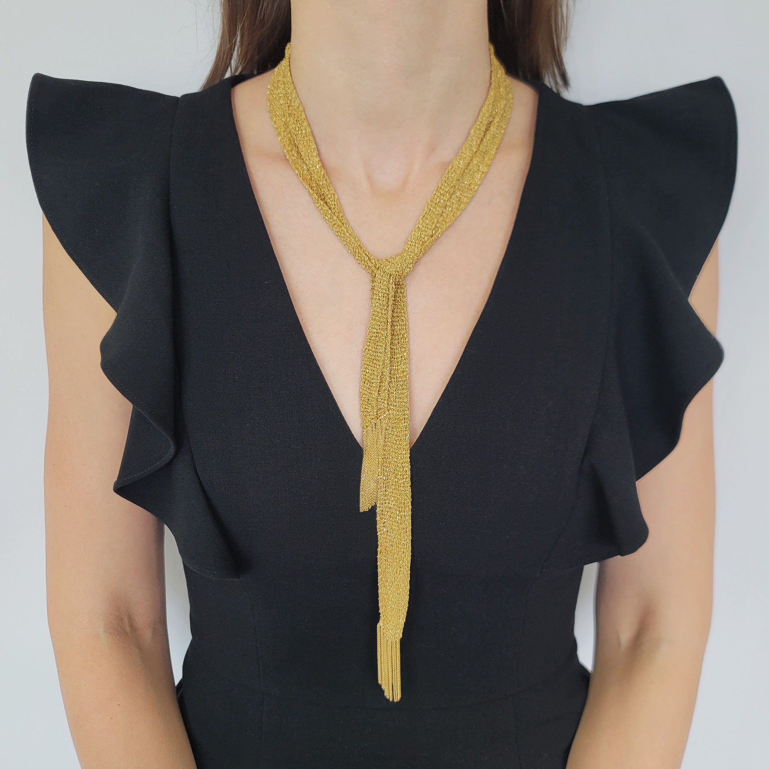 18k Yellow Gold Mesh Scarf Necklace