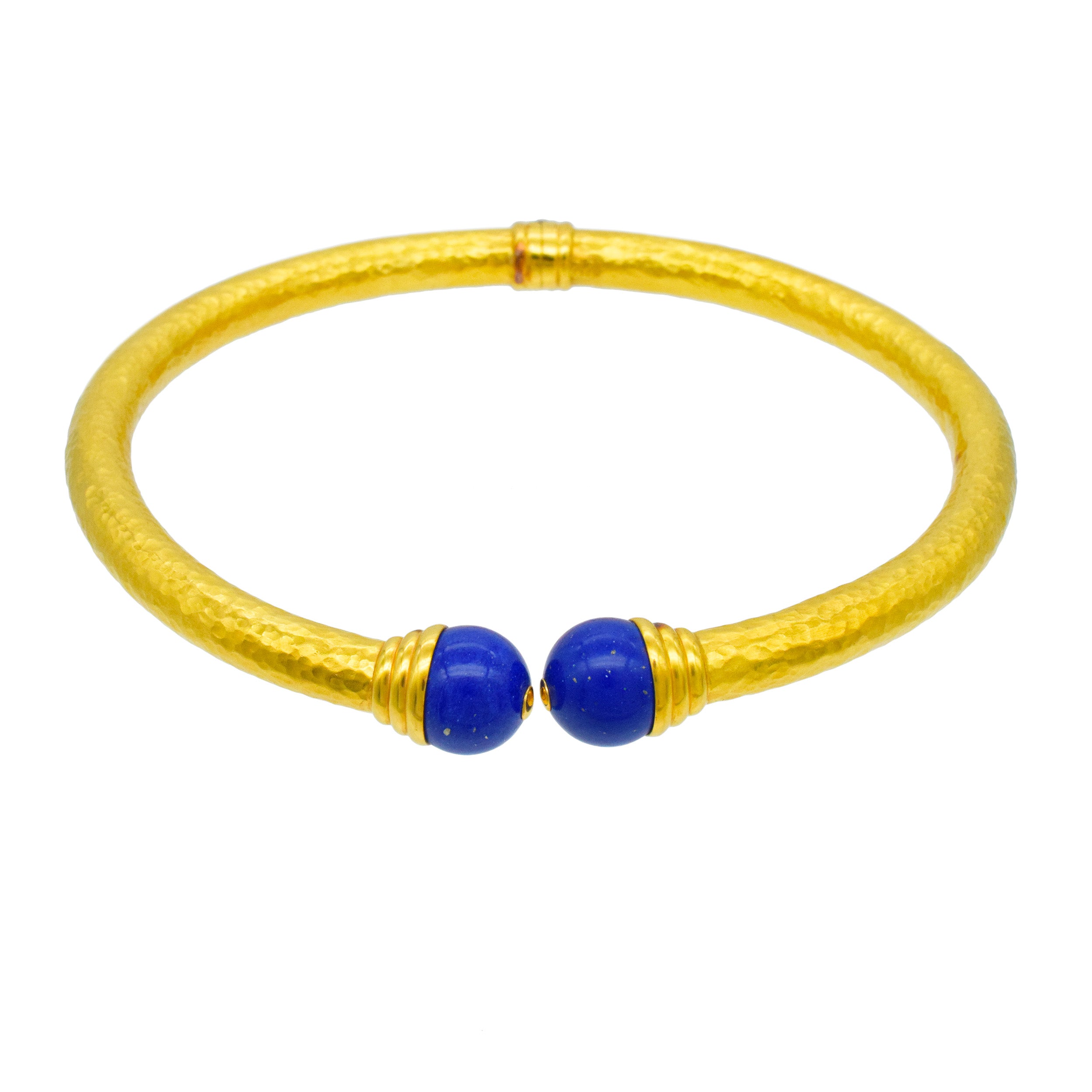 Lapis Lazuli And 22k Hammered Gold Necklace And Earrings Suite