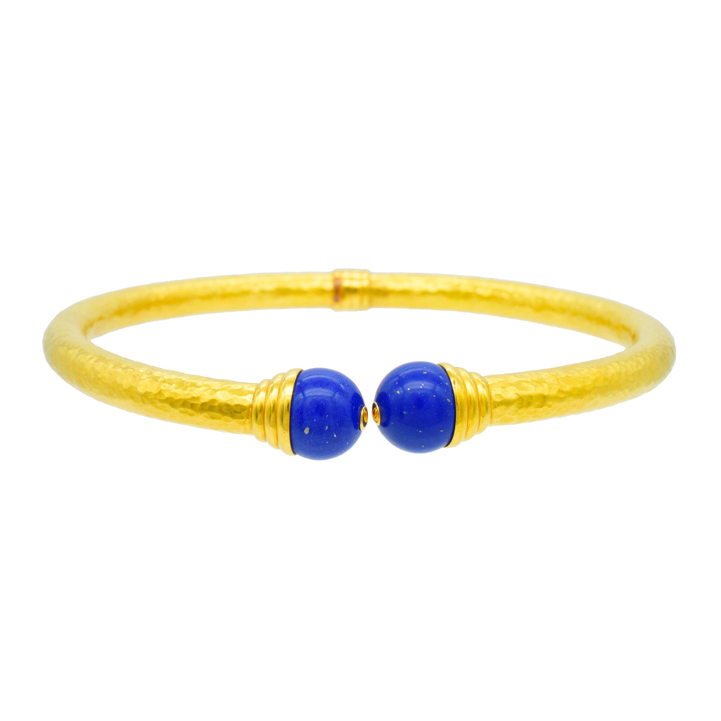 Lapis Lazuli And 22k Hammered Gold Necklace And Earrings Suite